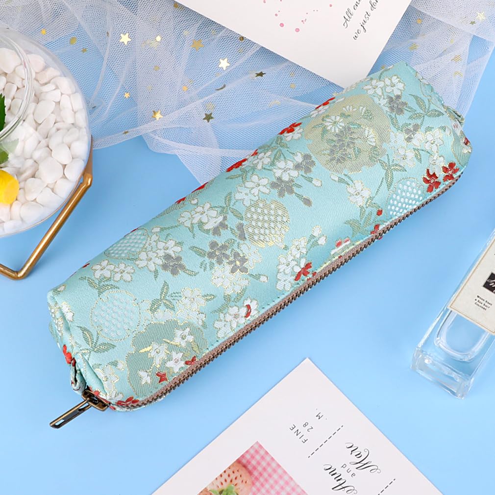 Vintage Embroidery Pencil Case - Women's Makeup & Office Organizer Bag (Blue) for Work & Travel