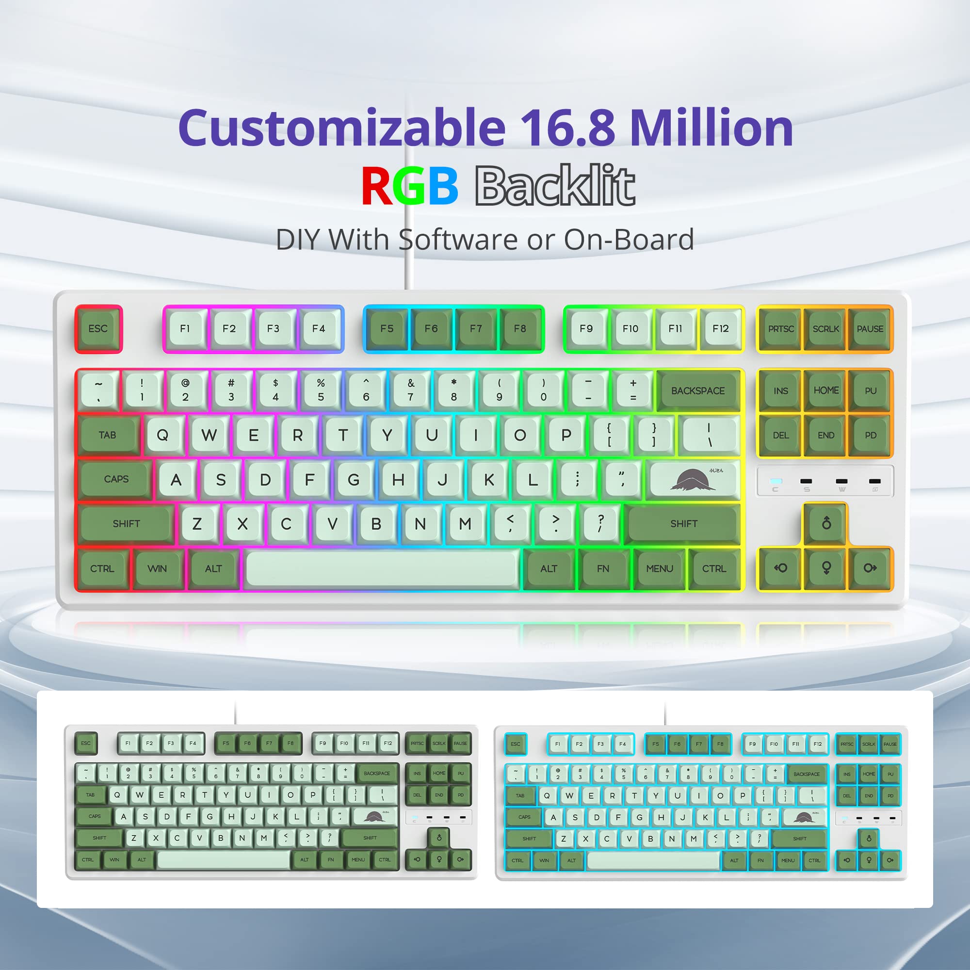 Fogruaden 75% Mechanical Keyboard with Red Switch, RGB Backlit Gaming Keyboard, 87 Keys Compact TKL Wired Keyboard for PC, Mac, Windows - Matcha Green | Perfect for Gaming, Typing & Office Work
