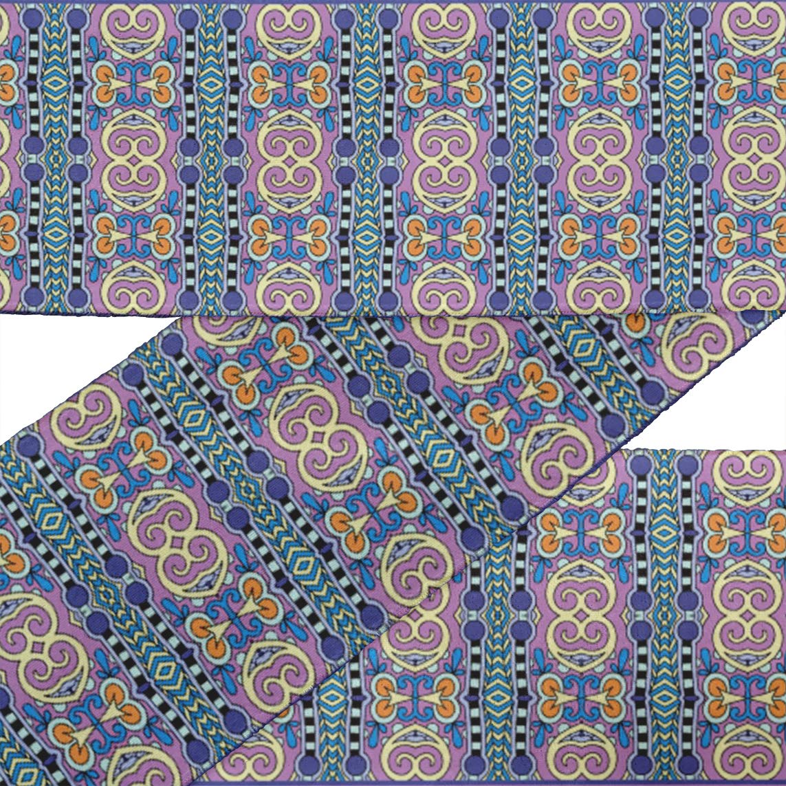 Indian Beautiful Art Purple Stripe & Paisley Ethnic Printed Velvet Ribbon Trim - 9 Yards, 2 Inch Wide for Crafts, Sewing, DIY Accessories - Perfect for Costume Design, Home Decor, Gift Wrapping & Fashion Embellishments
