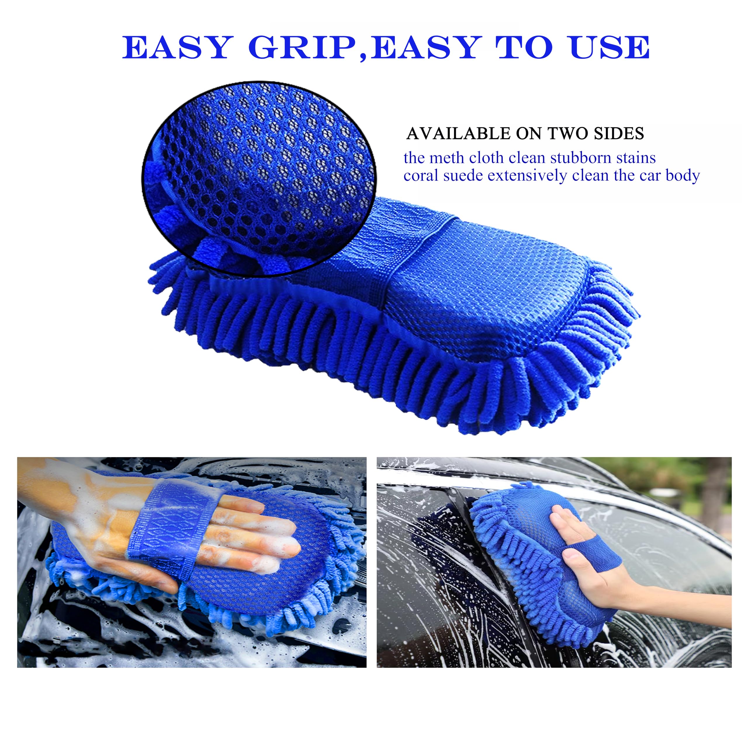 Premium Microfiber Car Wash Sponge - Non-Scratch Dual-Sided Chenille Sponge for Cars, Trucks, SUVs, Boats & RVs - Gentle Auto Detailing Mitt (2-Pack) - Perfect for Hand Washing, Wax Application & Paint Protection