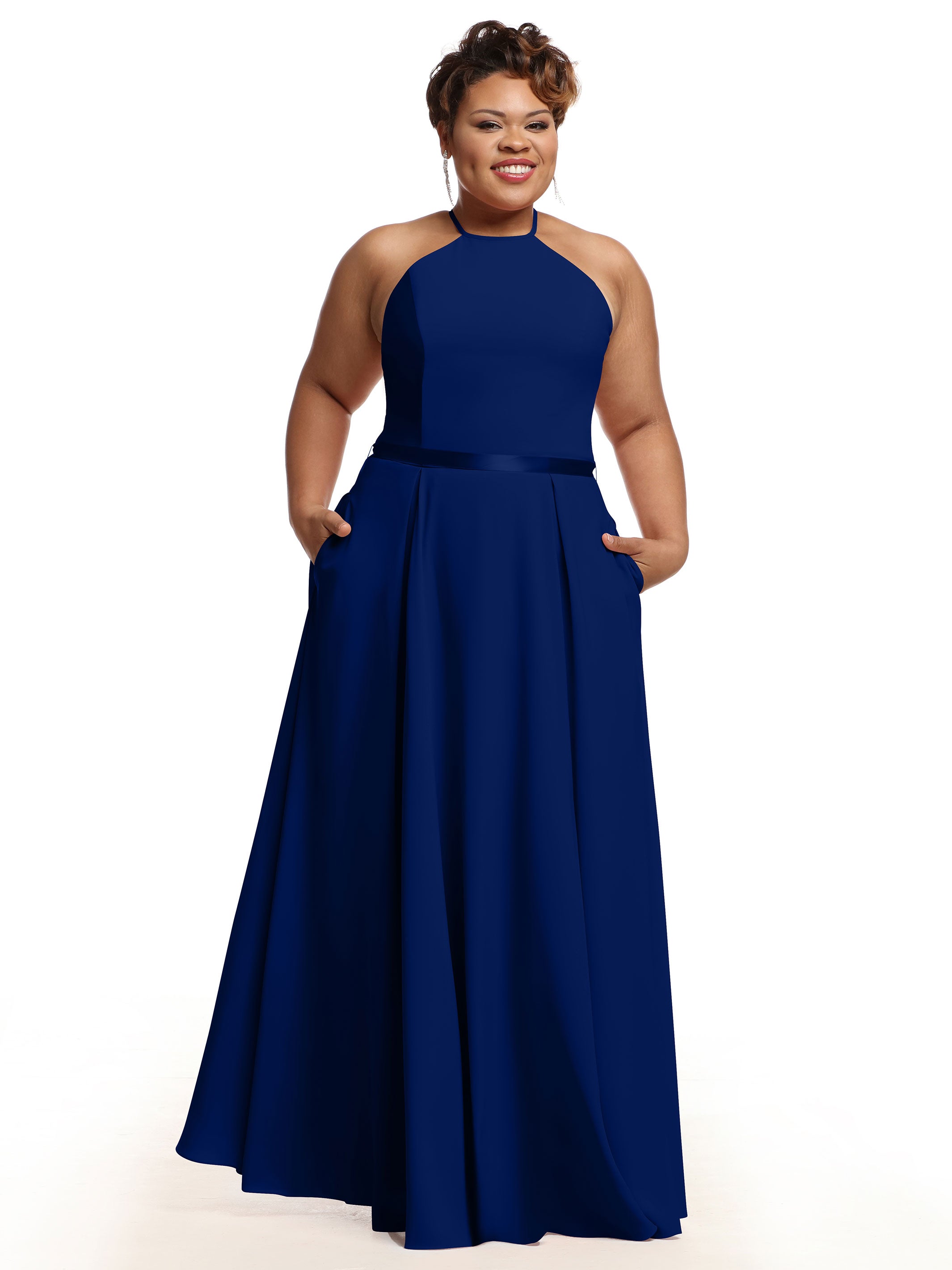 Elegant A-Line Stretch Chiffon Bridesmaid Dress with Halter Neckline & Waist Belt - Perfect for Weddings, Parties & Formal Events