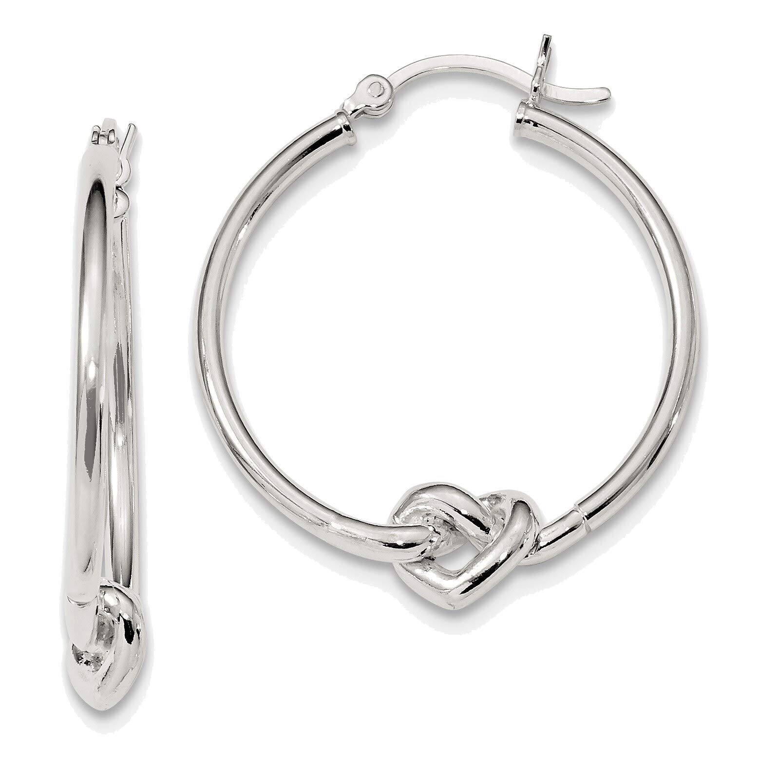 Solid Sterling Silver Polished Heart Knot Hoop Earrings for Women - Elegant Valentine's Day Gift, Anniversary Present, or Everyday Jewelry