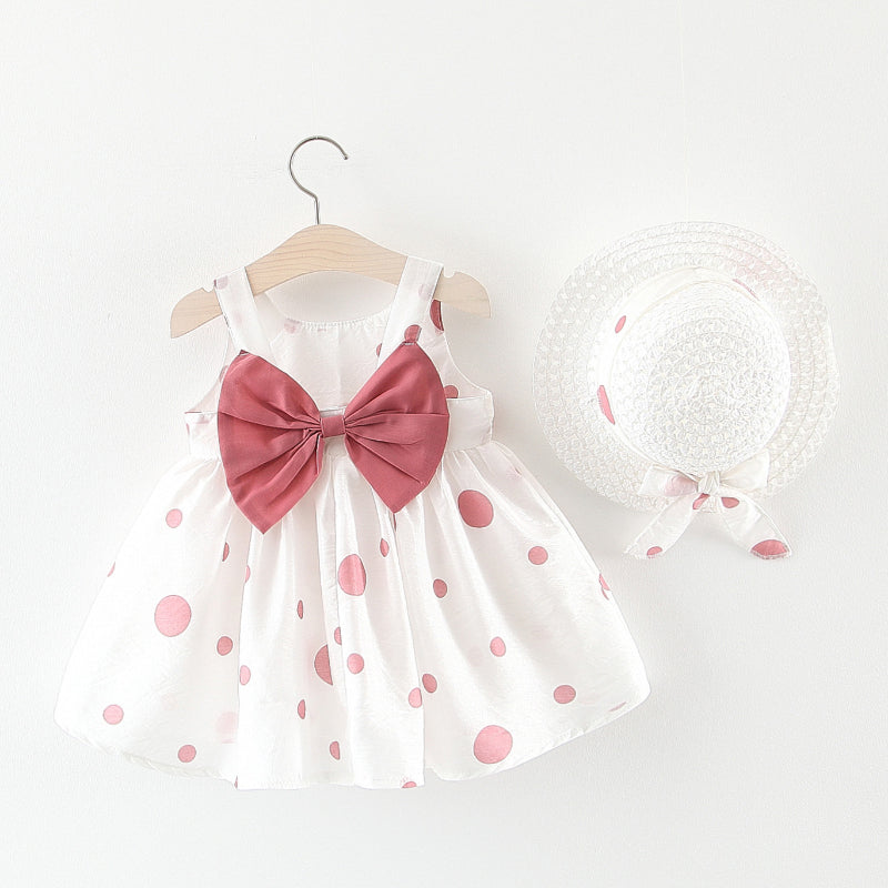 Adorable Baby Girl Sleeveless Bow Flower Sundress with Matching Hat Set - Perfect for Summer Outings, Beach Vacations & Photoshoots