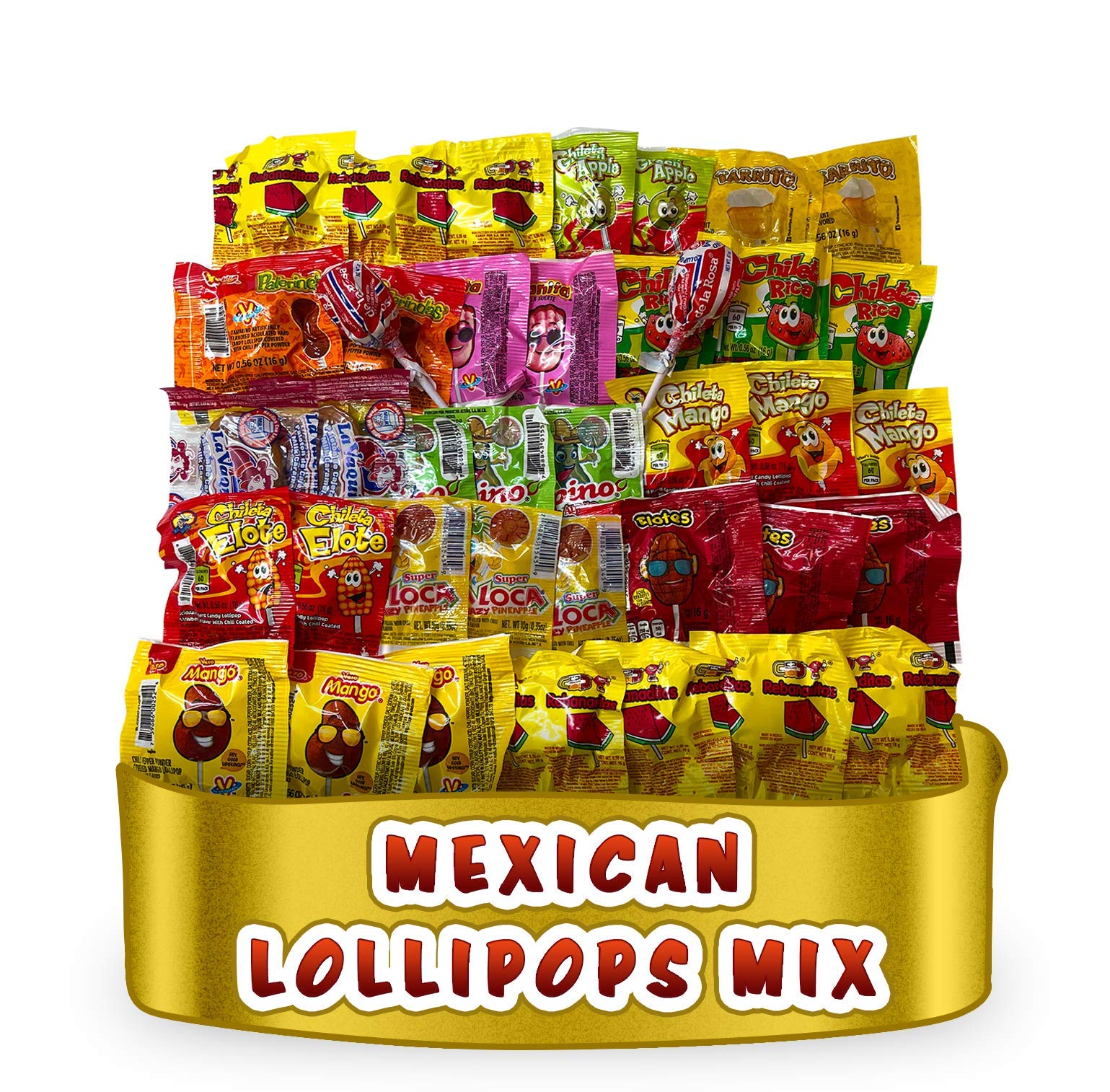 Best Mexican Candy Lollipops Variety Pack - 60 Count Sweet, Sour, Salty & Spicy Dulce Mexicanos Surtidos - Authentic Mexican Snacks for Parties, Gifts & Cinco de Mayo Celebrations