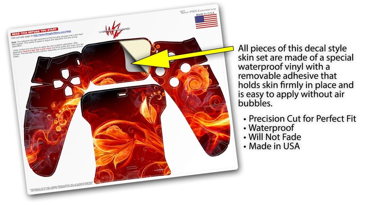 PS5 DualSense Controller Skin Wrap - Fire Flower Design for Gaming Protection