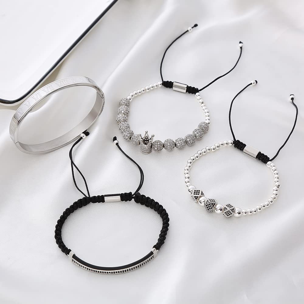 Men's Beaded Bracelet - Stainless Steel Micro Pave Zircon Cuff Bangle for Men & Women | Perfect for Casual Wear, Gifts & Special Occasions