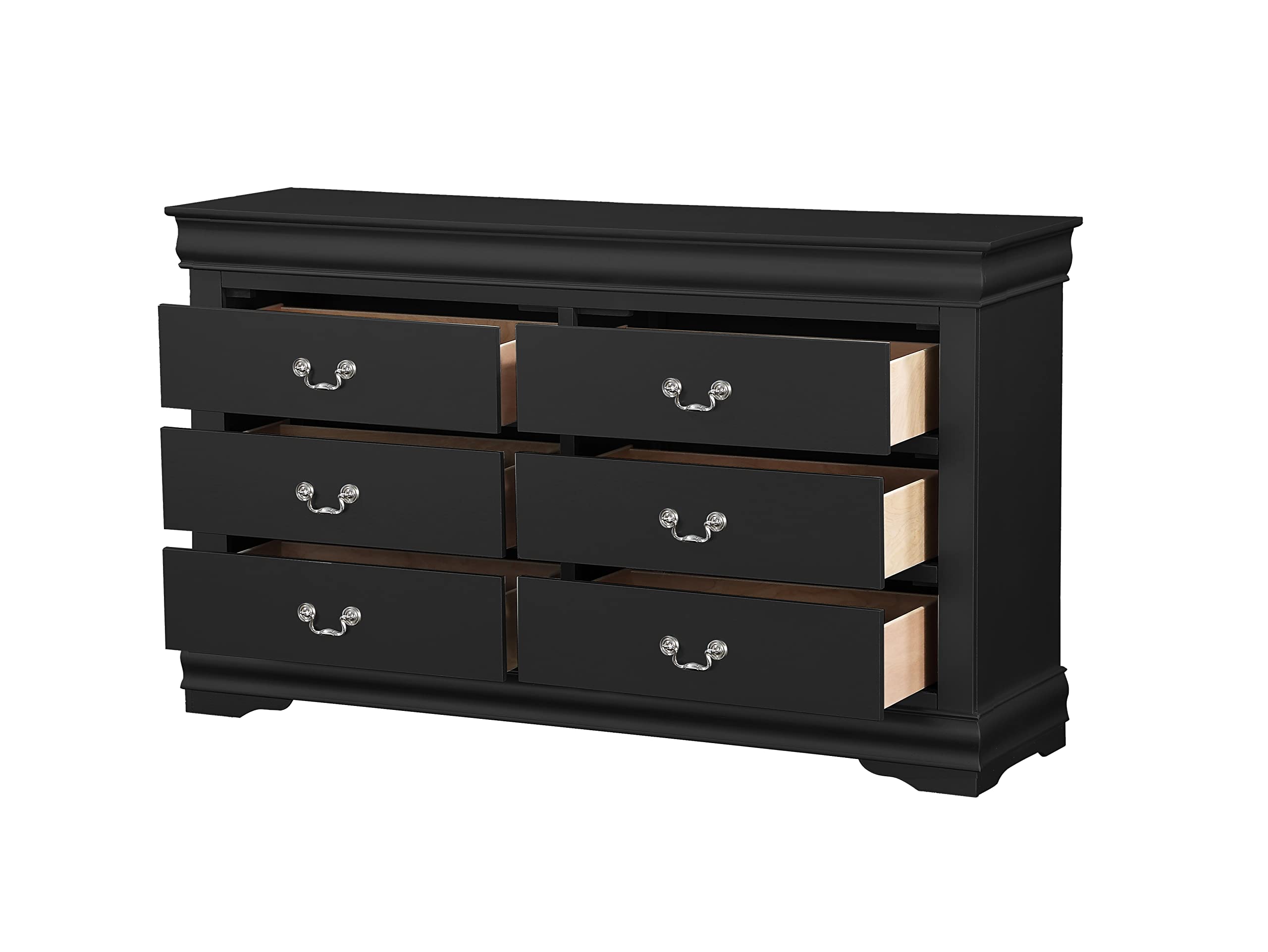 6-Piece Queen Bedroom Set - Black Bed Frame, Dresser, Chest, 2 Nightstands & Mirror | Complete Furniture Suite for Master Bedroom or Guest Room Decor