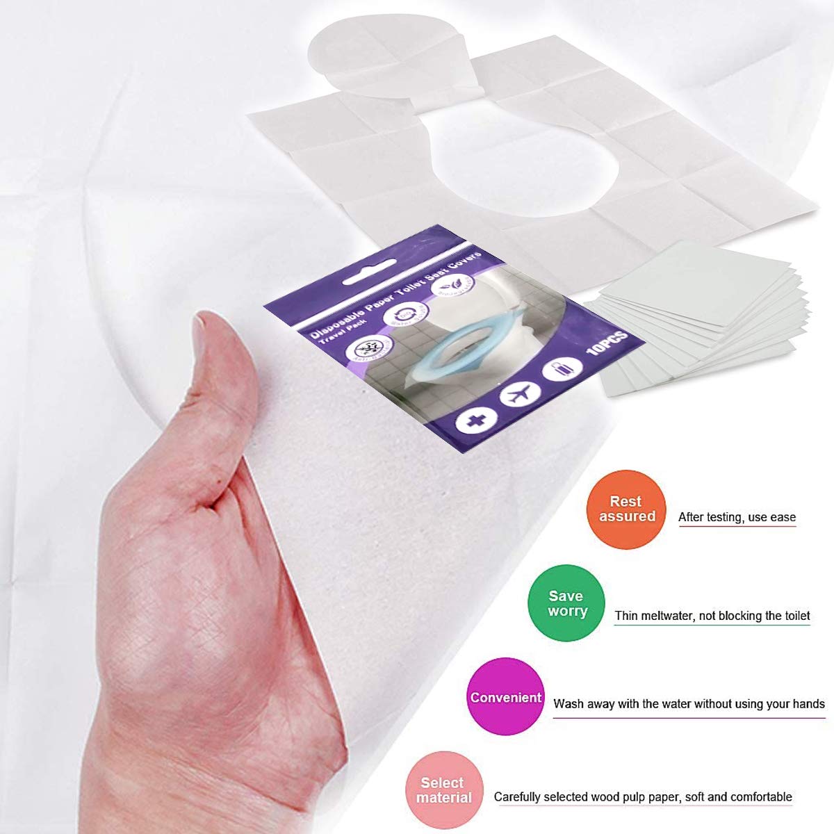 Disposable Toilet Seat Covers Travel Pack - 50 Count Flushable Sanitary Covers for Kids, Toddlers & Adults | Portable Hygiene Solution for Travel, Camping, Public Restrooms & Potty Training | BPA-Free Virgin Material