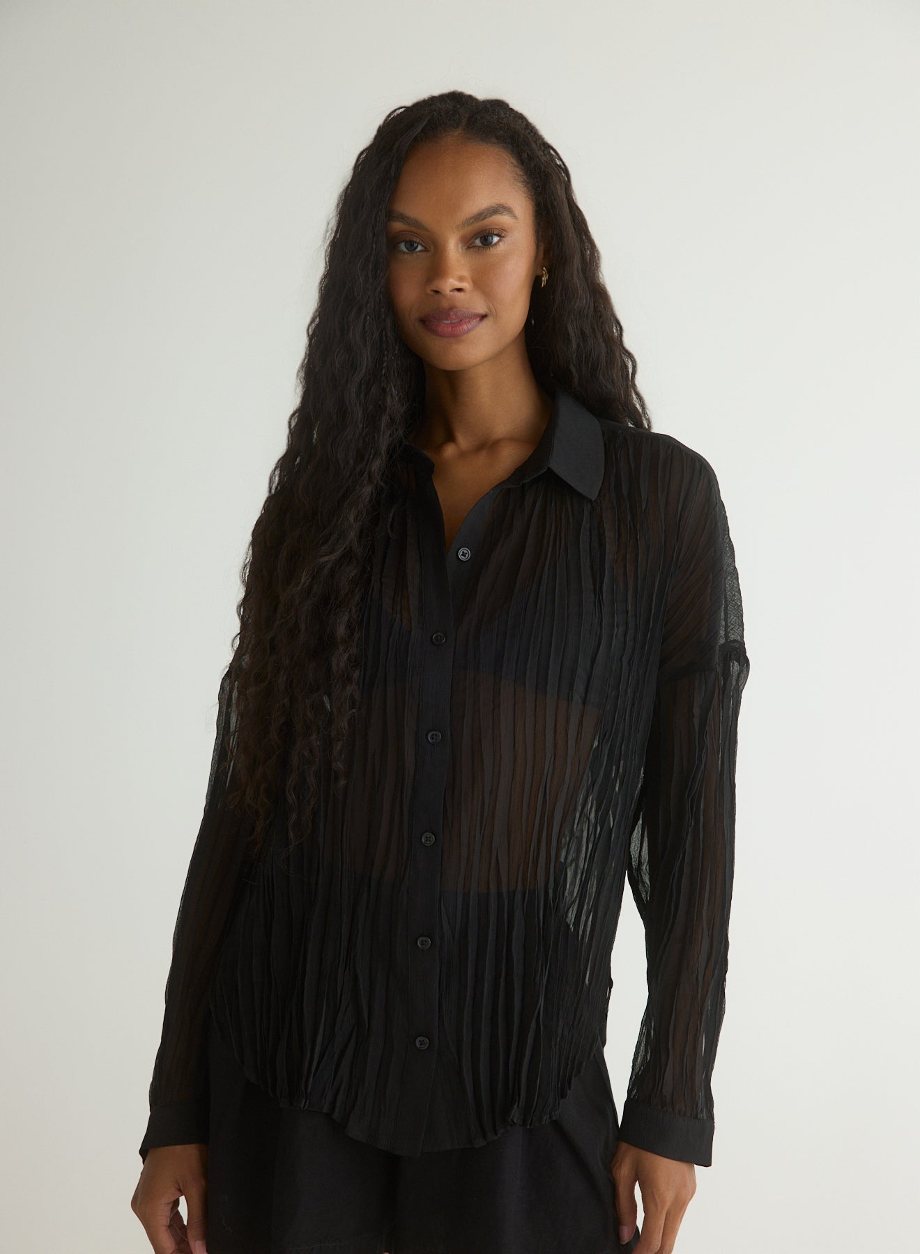 Flowy Pleated Shirt for Women - Elegant Black Blouse with Ruffle Details | Perfect for Office Wear, Date Nights & Casual Outfits
