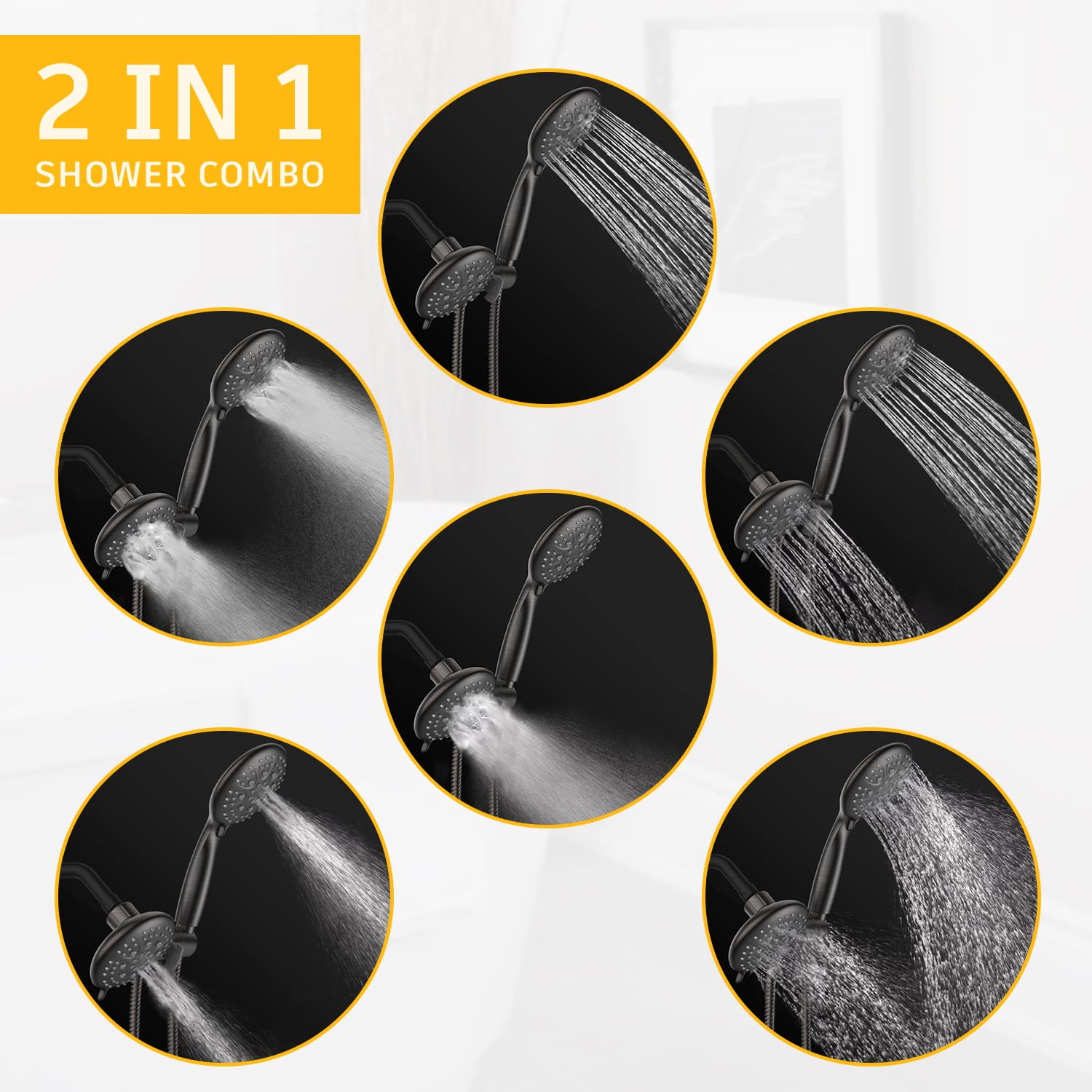 SunCleanse 3-Way Shower Head Combo with 35 Settings - Dual 2-in-1 Rainfall & Handheld Shower Head Set with 71
