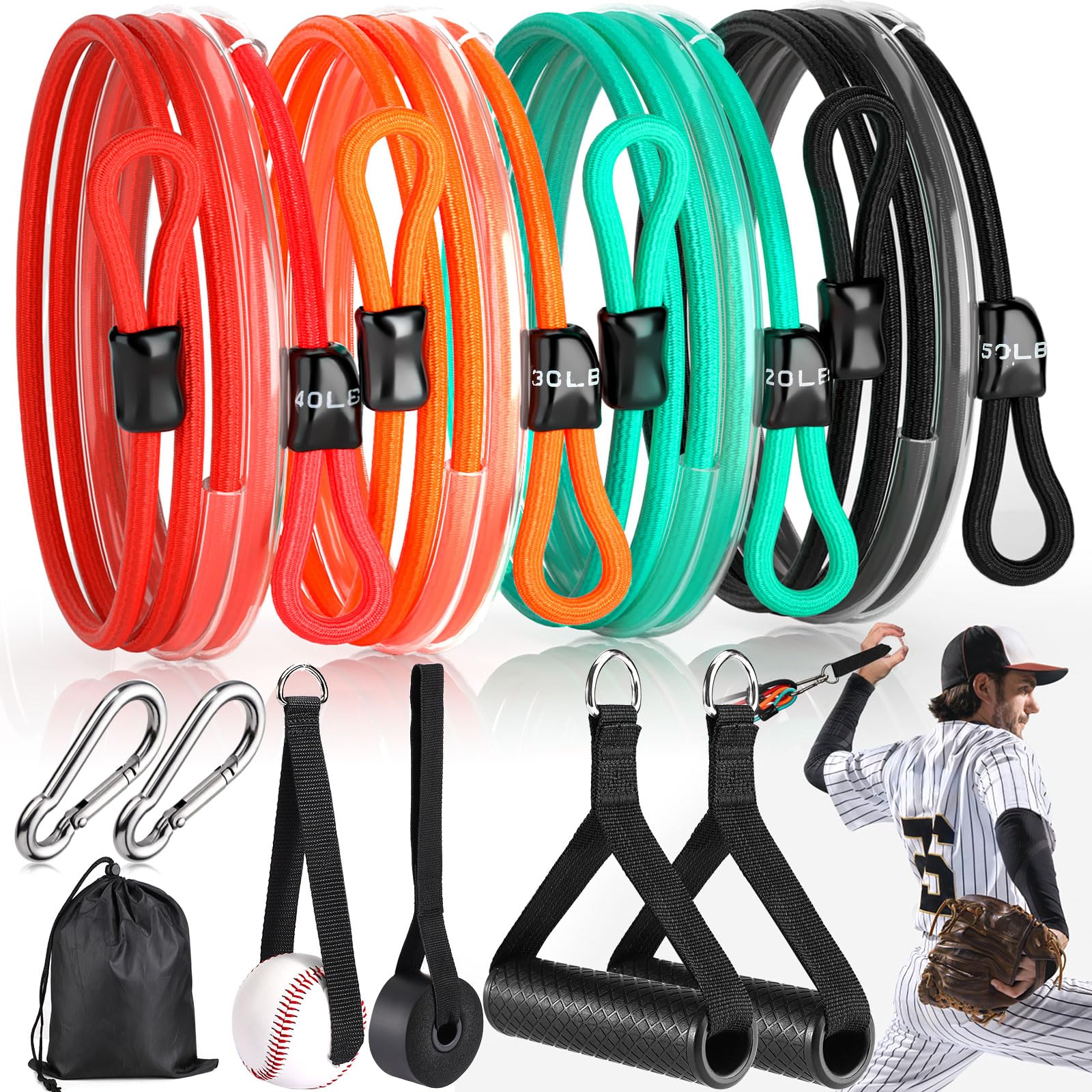 TOBWOLF Baseball Resistance Bands Set - Professional Latex Training Equipment with Interchangeable Grips for Pitching & Throwing - Improve Arm Strength for Baseball Players & Pitchers - Perfect for Home, Gym, and Field Training Sessions