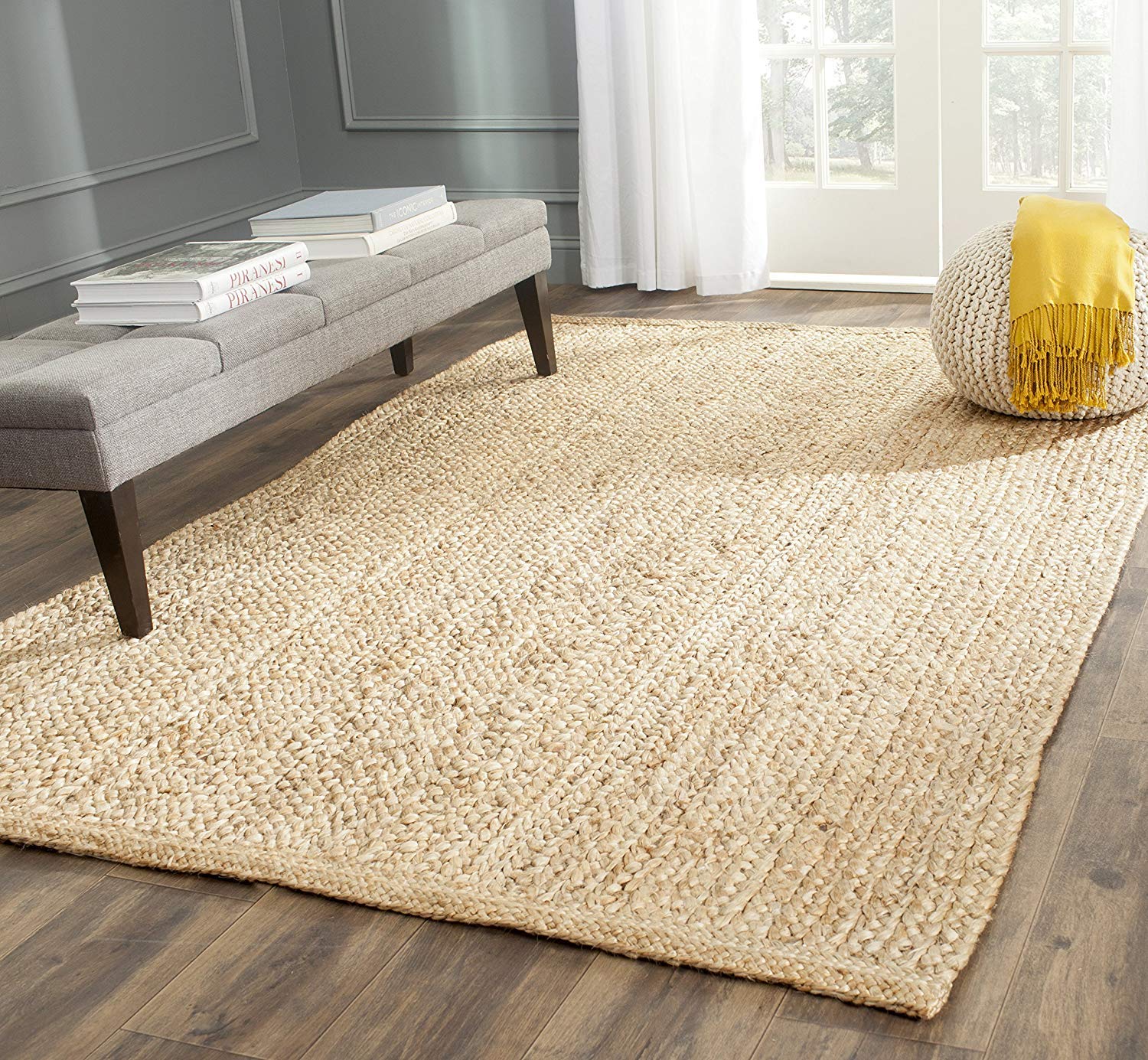Handwoven Jute Area Rug - Natural Beige Farmhouse Style Braided Rectangle Rug 3x6 Feet for Living Room, Bedroom & Kitchen | Eco-Friendly Floor Mat for Cozy Home Decor