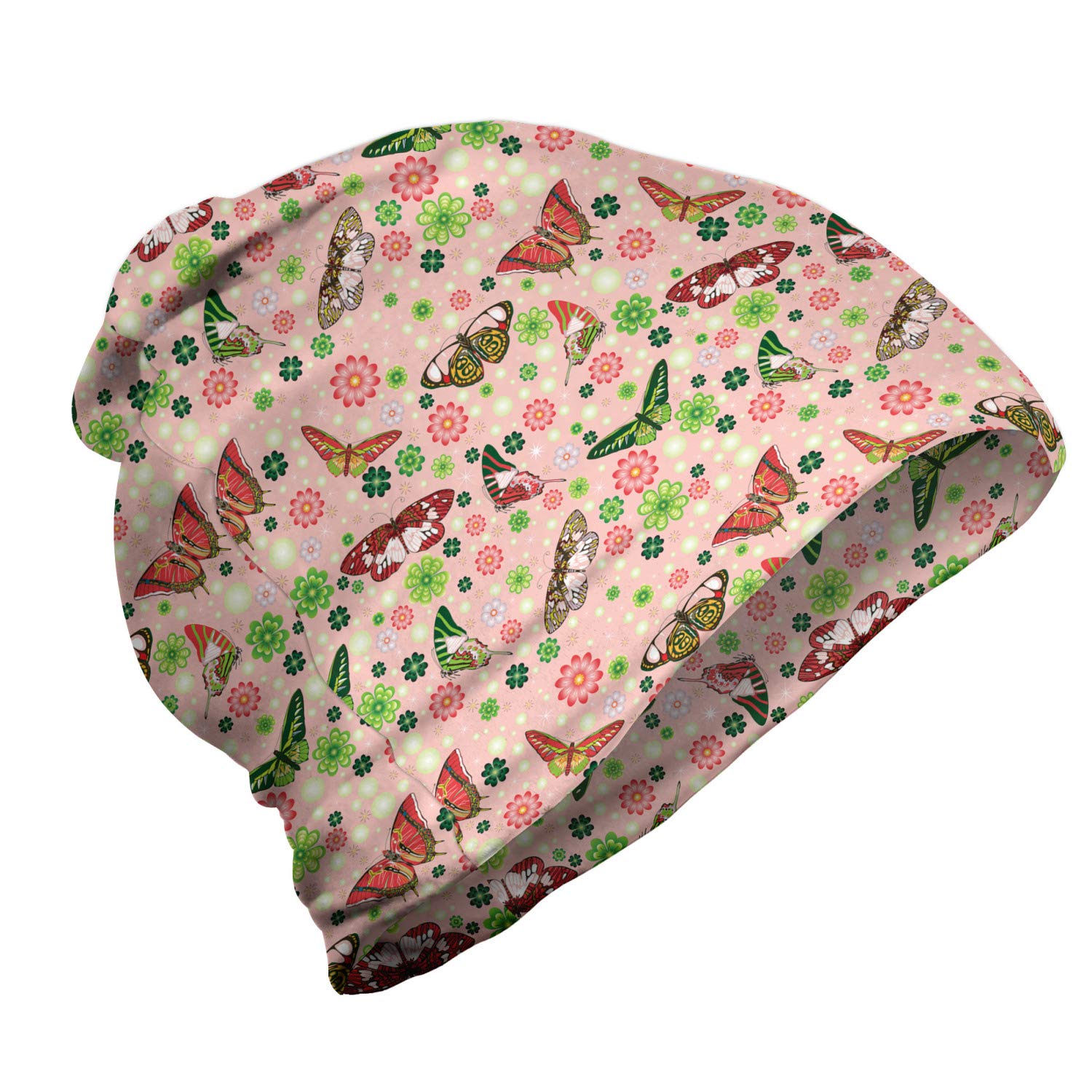 Ambesonne Unisex Beanie Hat - Butterfly Shamrock Knit Beanie for Men & Women - Warm Winter Skull Cap for Hiking, Camping, and Outdoor Activities