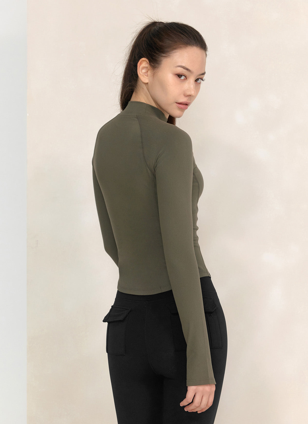 Stylish Peach Mock Neck Long Sleeve Top for Women - Perfect for Office Wear, Casual Outings & Fall Layering