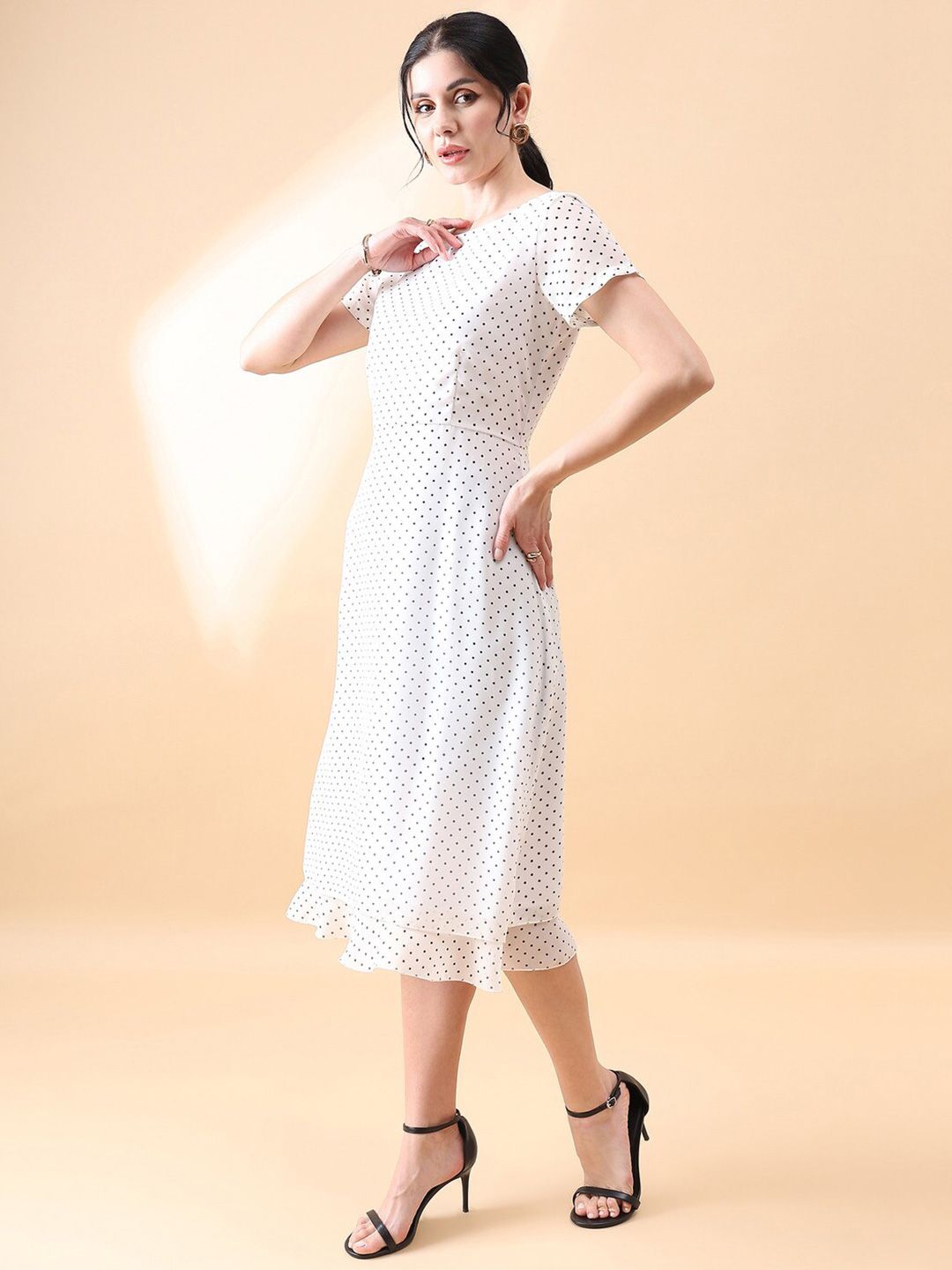 Polka Dot Dress for Women - Black & White Floral Print A-Line Summer Dress | Perfect for Casual Wear, Parties & Date Nights