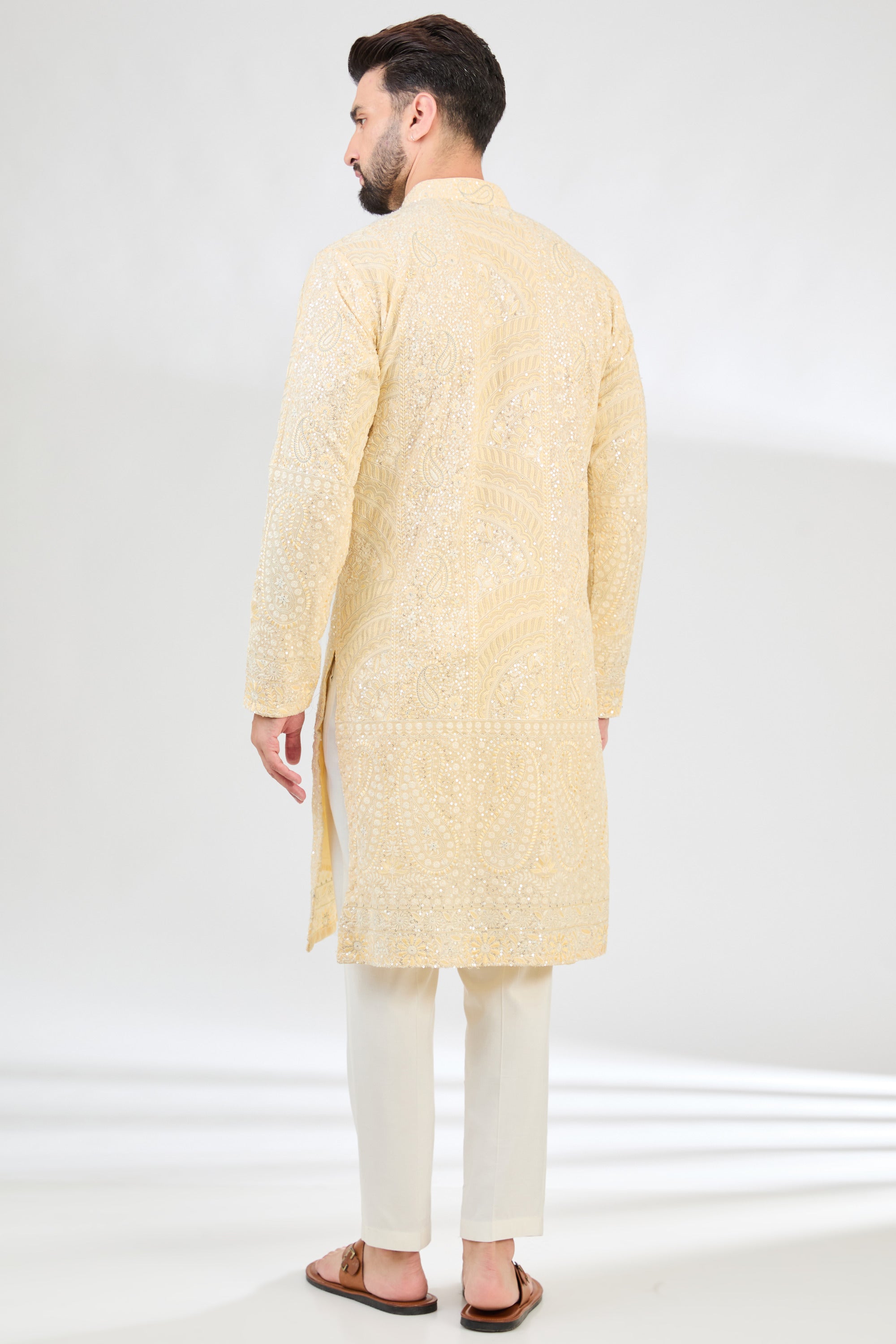 Elegant Lemon Yellow Chikankari Kurta with Intricate Paisley Motifs - Perfect for Festivals, Weddings & Ethnic Fashion