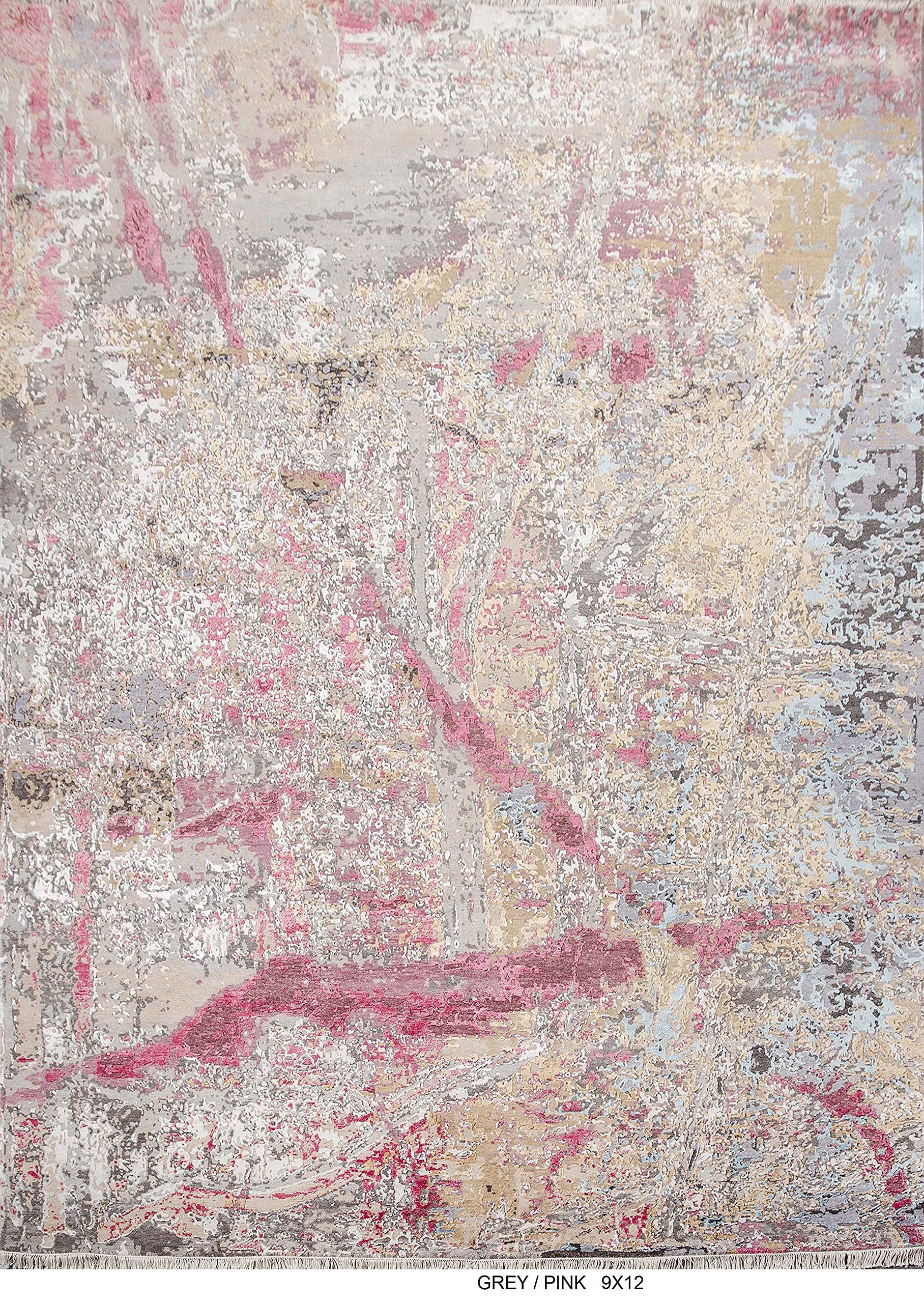 Hand Knotted 9'x12' Gray-Pink Wool & Natural Silk Area Rug - Contemporary Design by BLACK KNIGHT RUGS - Perfect for Living Room, Bedroom or Office Decor