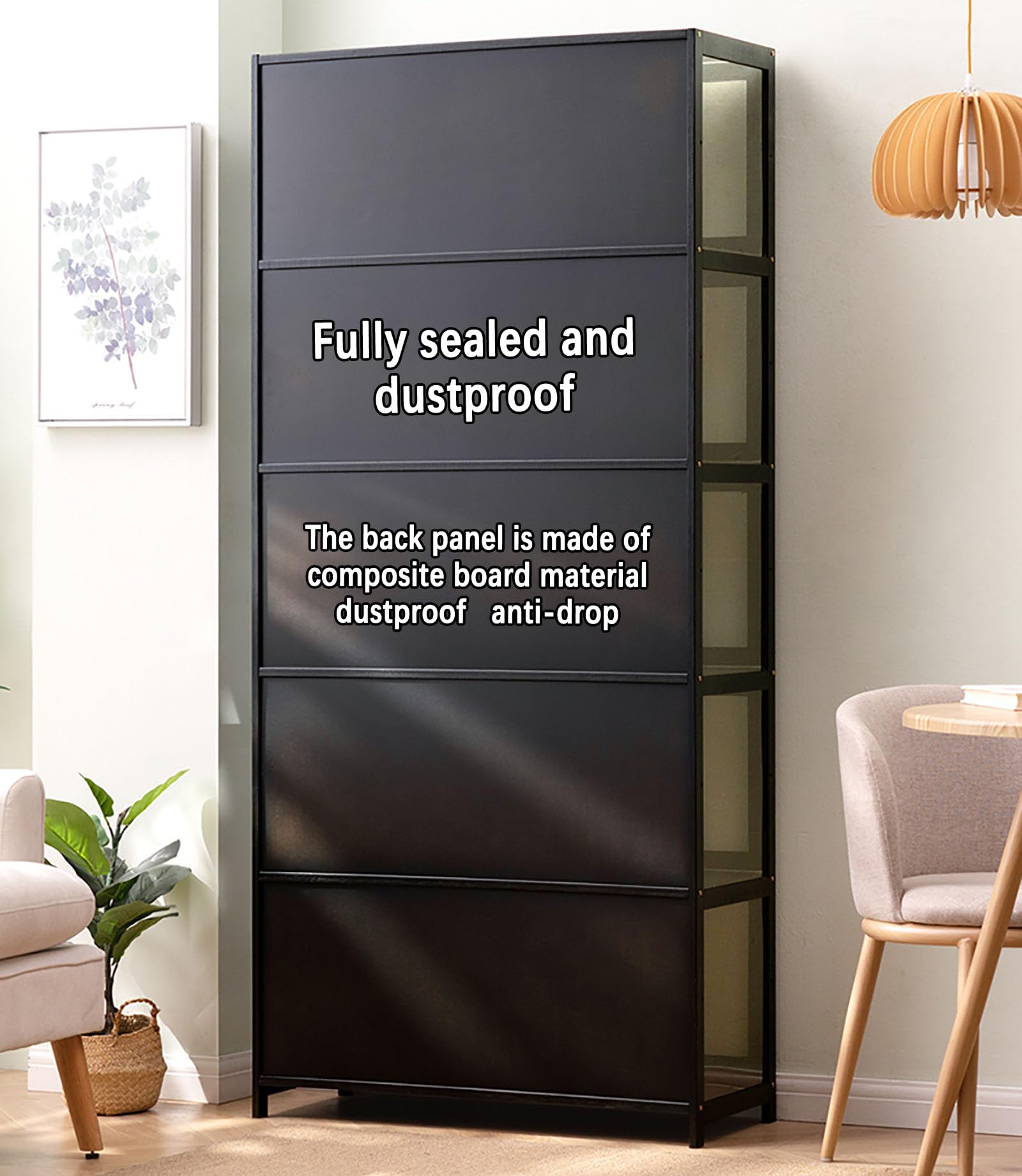 ZMHPLKH Natural Bamboo Display Cabinet with Glass Doors - Curio Cabinet, Flip-Top Design, Dust-Proof & Easy Assembly - Perfect for Living Room, Dining Room, or Office Decor