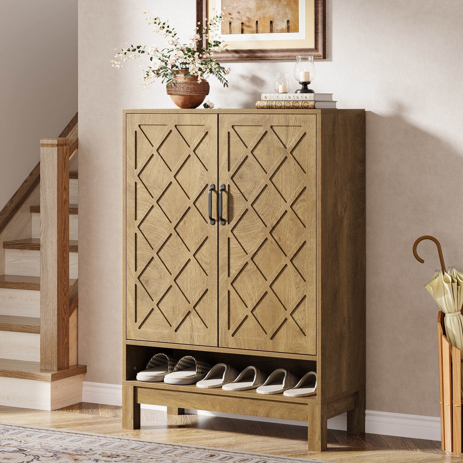 6 Tier Shoe Cabinet Organizer - Farmhouse Style Adjustable Shoe Storage Rack for Entryway, Closet & Mudroom - Space Saving Shoe Shelf for Boots, Sneakers & Heels
