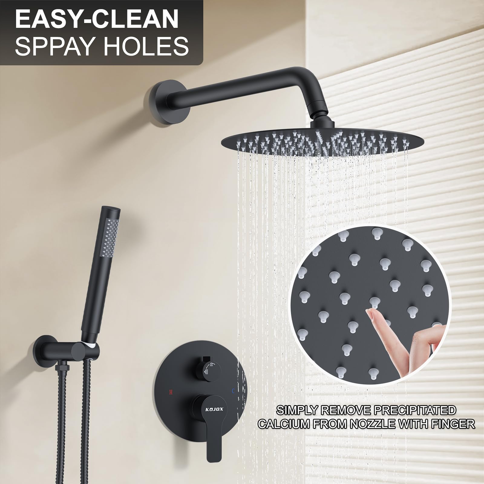 10 Inch Matte Black Shower System - High Pressure Rain Shower Head & Handheld Shower Combo, Wall Mounted Bathroom Mixer Faucet with Rough-in Valve & Trim Kit - Perfect for Modern Spa-Like Bathroom Experience