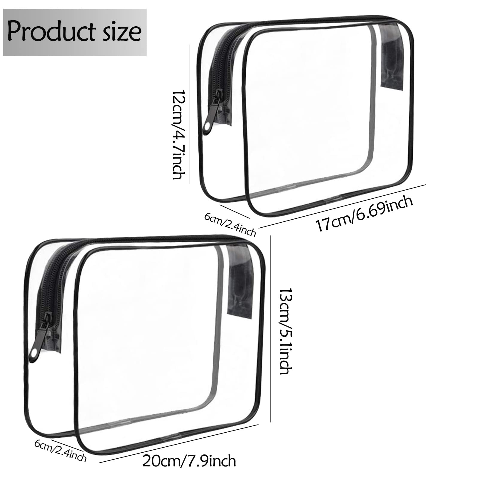 **Clear Travel Toiletry Bag - Waterproof PVC Makeup Organizer with Zipper for Men, Women & Kids | Perfect for Airplane, Gym & Weekend Trips (Black, M/L)**