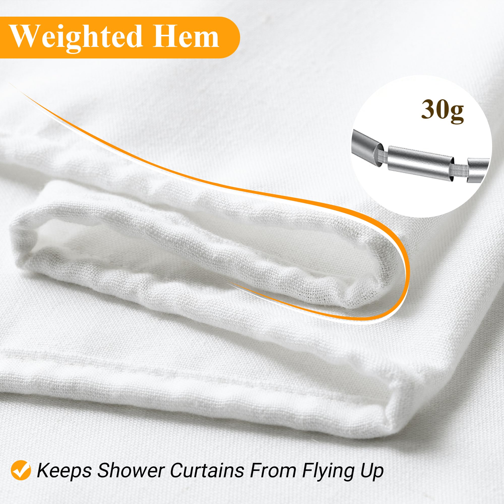 Naturoom White Linen Shower Curtain Set - 72x72 Inch Ultra Thick Water Repellent Fabric Bath Curtain with Hooks - Elegant Modern Farmhouse Style for Bathroom Decor - Perfect for Country, Rustic or Minimalist Home Design