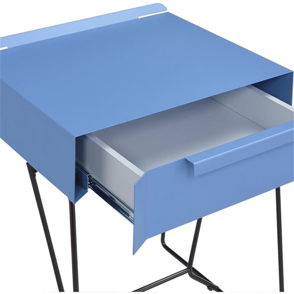 BOWERY HILL Modern Blue Metal Nightstand with 1 Drawer - Perfect for Bedroom, Living Room & Office Side Table