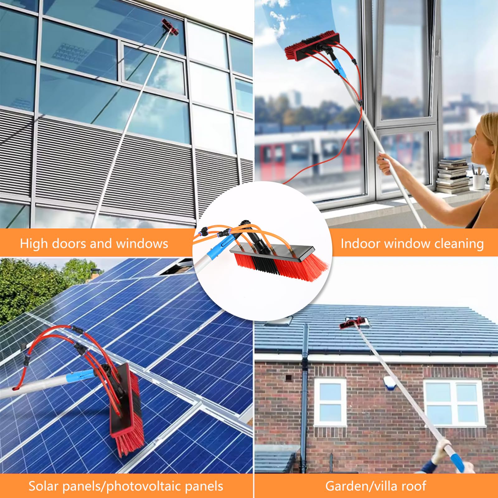 32.8ft Extendable Solar Panel Cleaning Brush with Telescopic Pole - High Reach Window & Roof Cleaner Tool for Outdoor Use - Perfect for Solar Panels, Windows, House Siding, and Conservatories