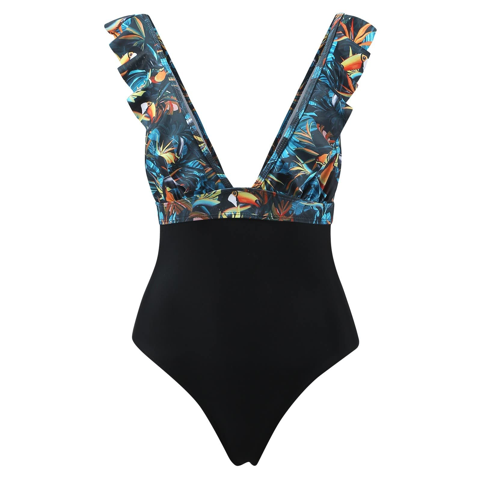 Women's One Piece Swimsuit - Digital Print Deep V Neck Slim High Waist Bathing Suit | Beach Vacation, Pool Party, Summer Swimwear for Women