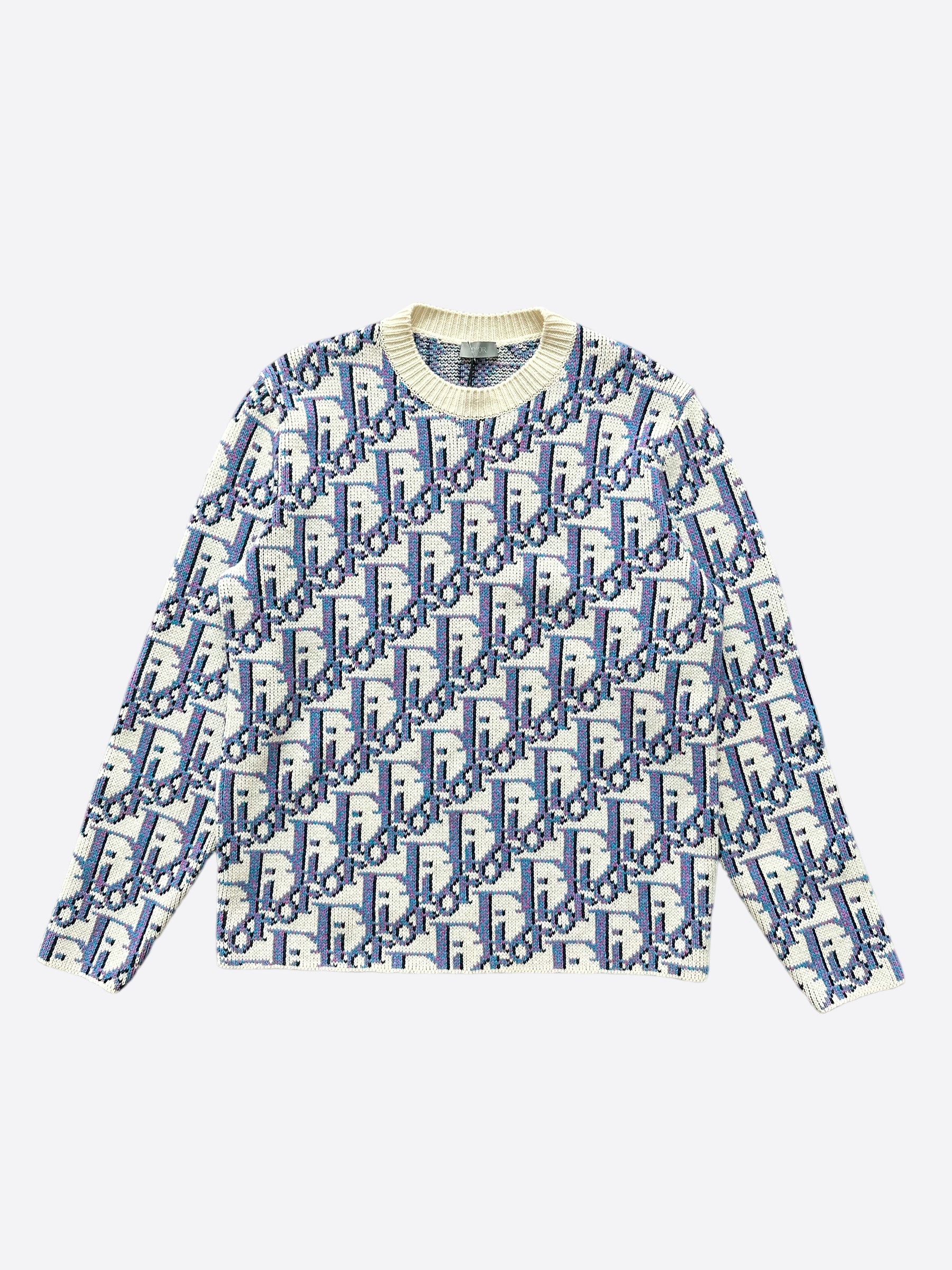Dior Blue & Purple Oblique Knit Sweater for Women | Luxury Cashmere Pullover | Winter Fashion & Casual Outfit