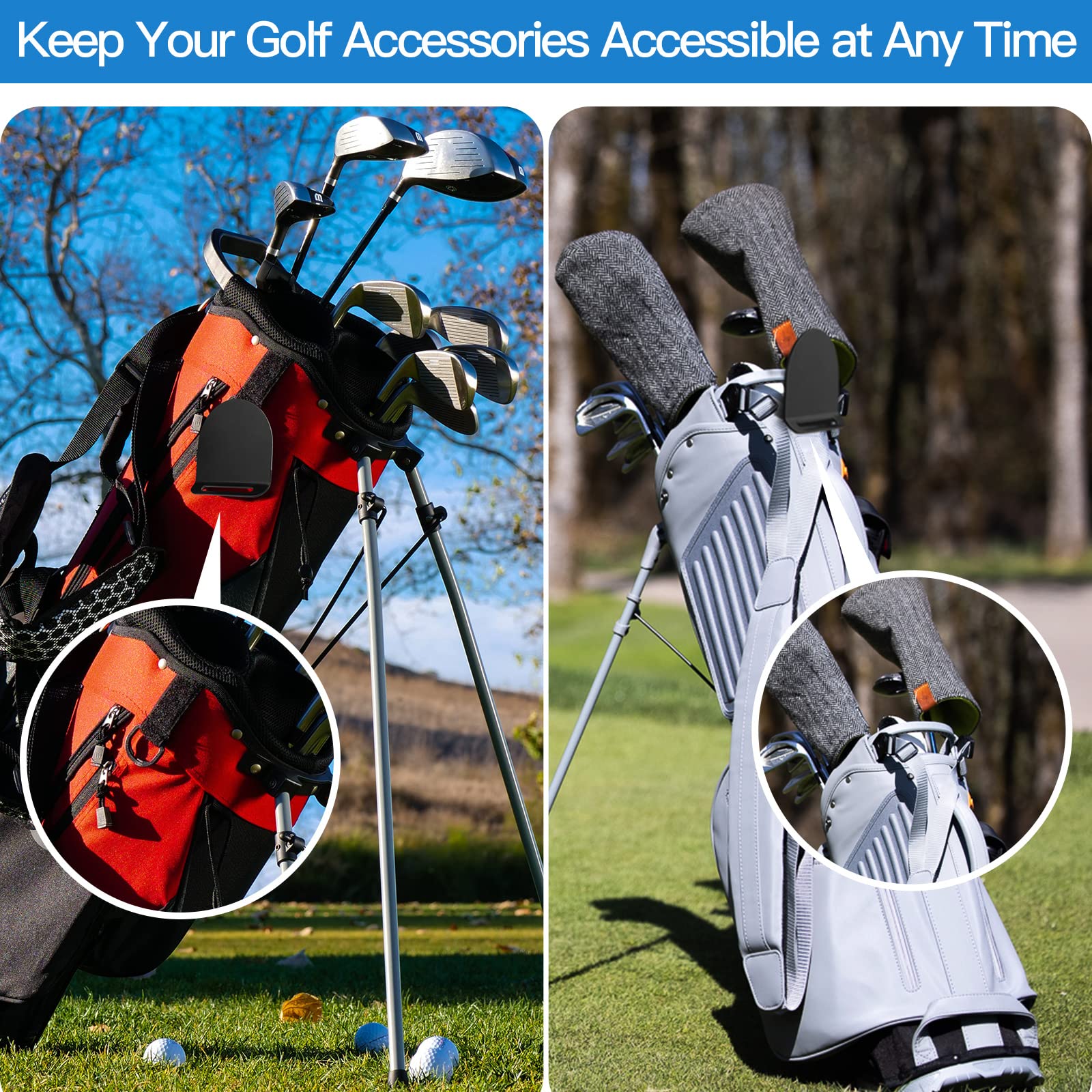 Magnetic Golf Bag Landing Pad - Secure Holder for Magnetic Golf Accessories Like Rangefinders & Towels | Durable Metal Clip with 2 Hook & Loop Straps | Perfect for Golf Course & Driving Range Use