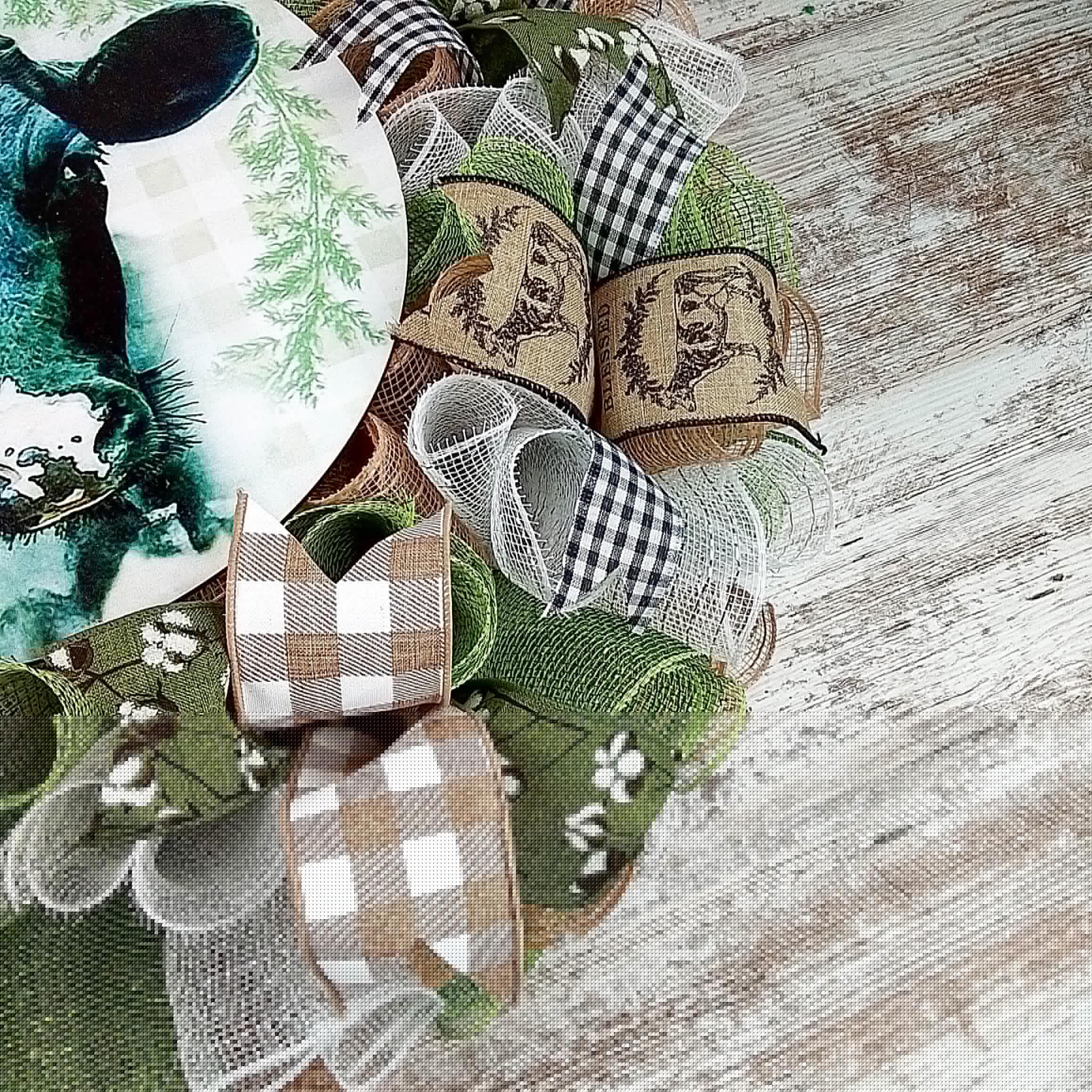 Farmhouse Cow Wreath - Rustic Black White Green Decor for Front Door - Perfect Year Round Wreath for Birthday Gift, Housewarming & Farmhouse Style Home Decor (Kitchen, Living Room, Porch)