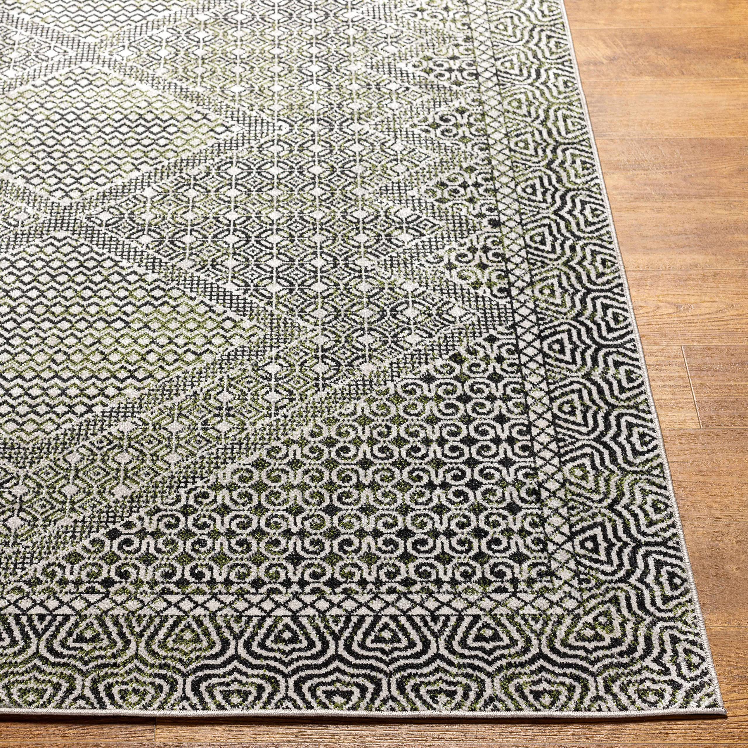 Premium Hauteloom Bongao Washable Area Rug - Soft Living Room & Bedroom Carpet - Black & Gray Modern Design - 9'3