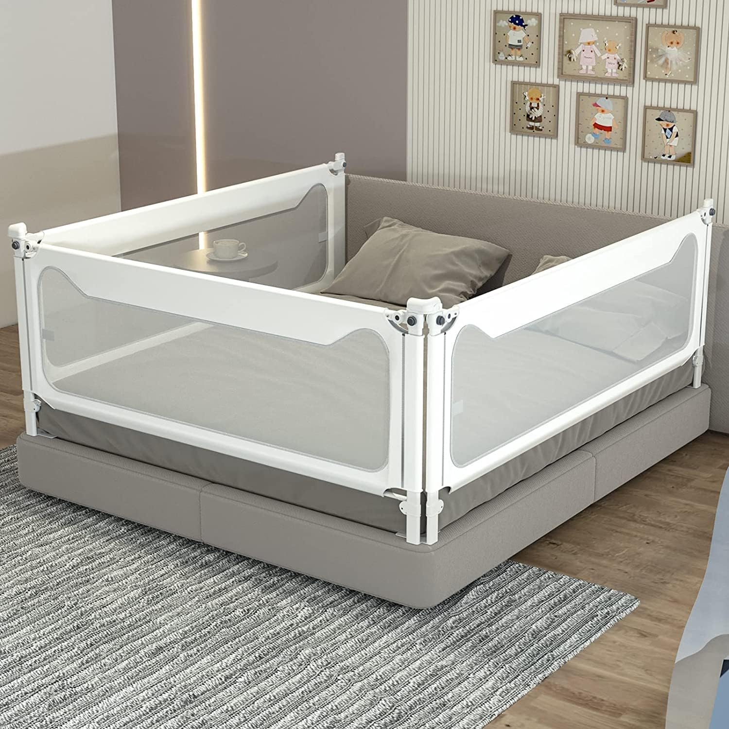 Melafa365 Adjustable Toddler Bed Rails - Safety Guard for Twin, Full, Queen & King Size Beds | Height-Adjustable Baby Bed Rail for Kids (White, 1 Piece, 74