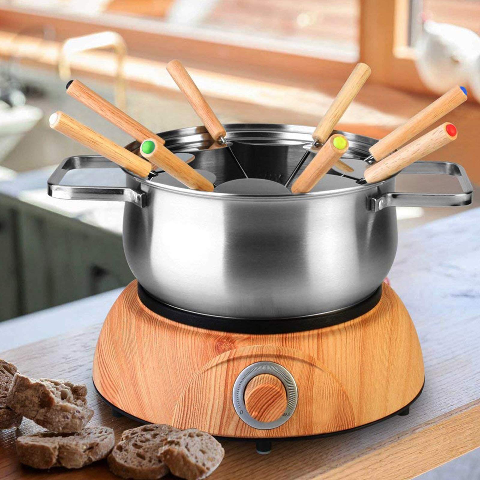 12-Piece Fondue Fork Set - 6 Stainless Steel & 6 Wooden Handle Forks for Cheese, Chocolate, Fruit - Perfect for Parties, Romantic Dinners & Family Gatherings