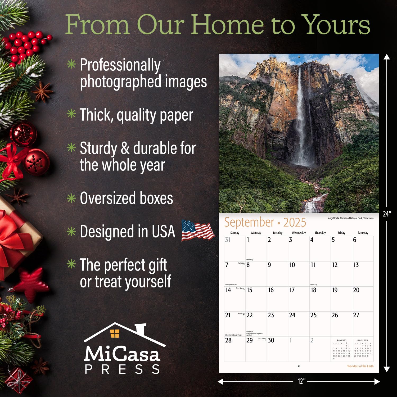 MICASA PRESS - Wonders of the Earth 2025 Wall Calendar | 12 Month Large Format (12