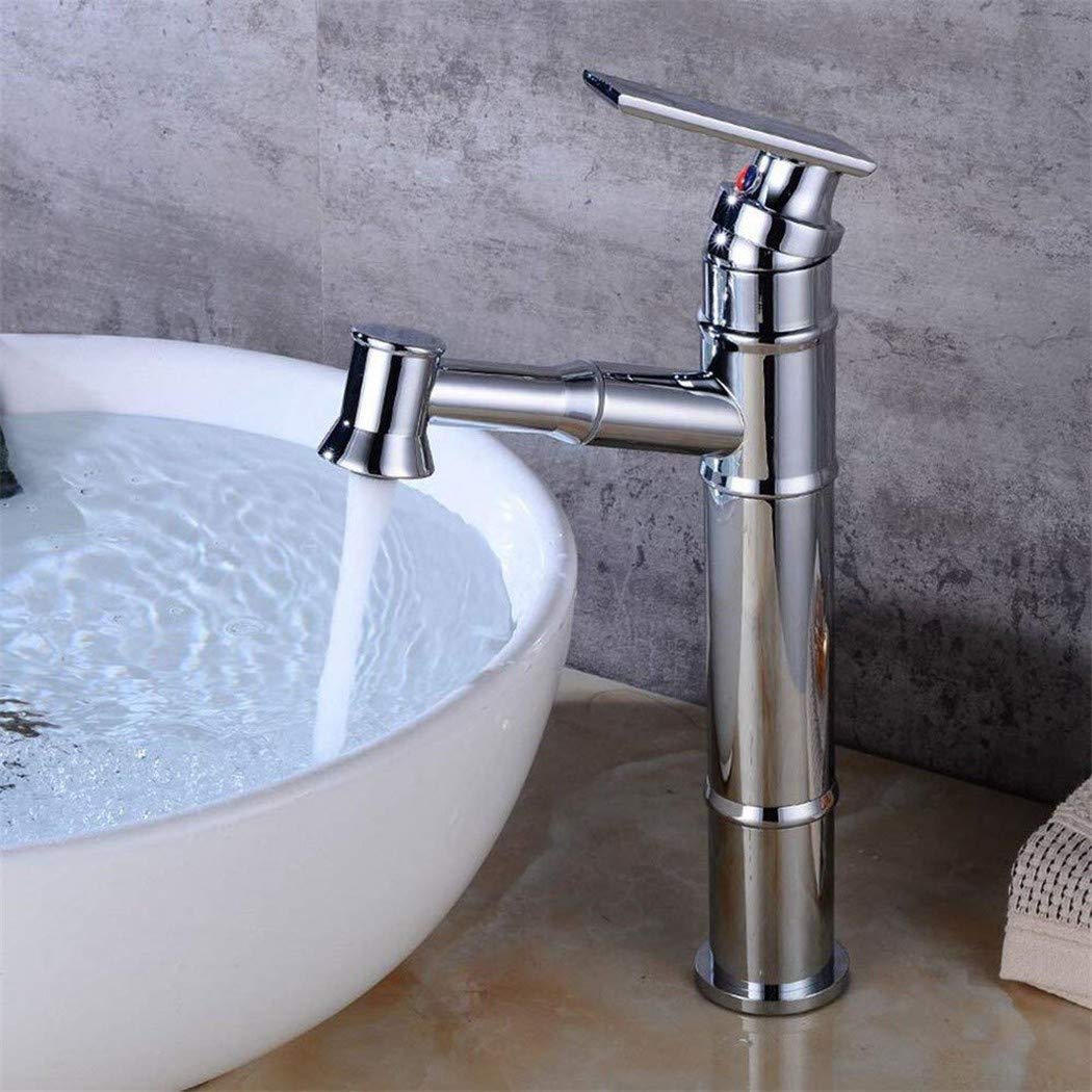 HTLLT Durable Brass Kitchen & Bathroom Faucet - Extendable Pull-Out Hand Shower Mixer Tap with High Spout - Vintage Style for Modern Sinks (Perfect for Washing Dishes, Bathing Pets & Deep Cleaning)