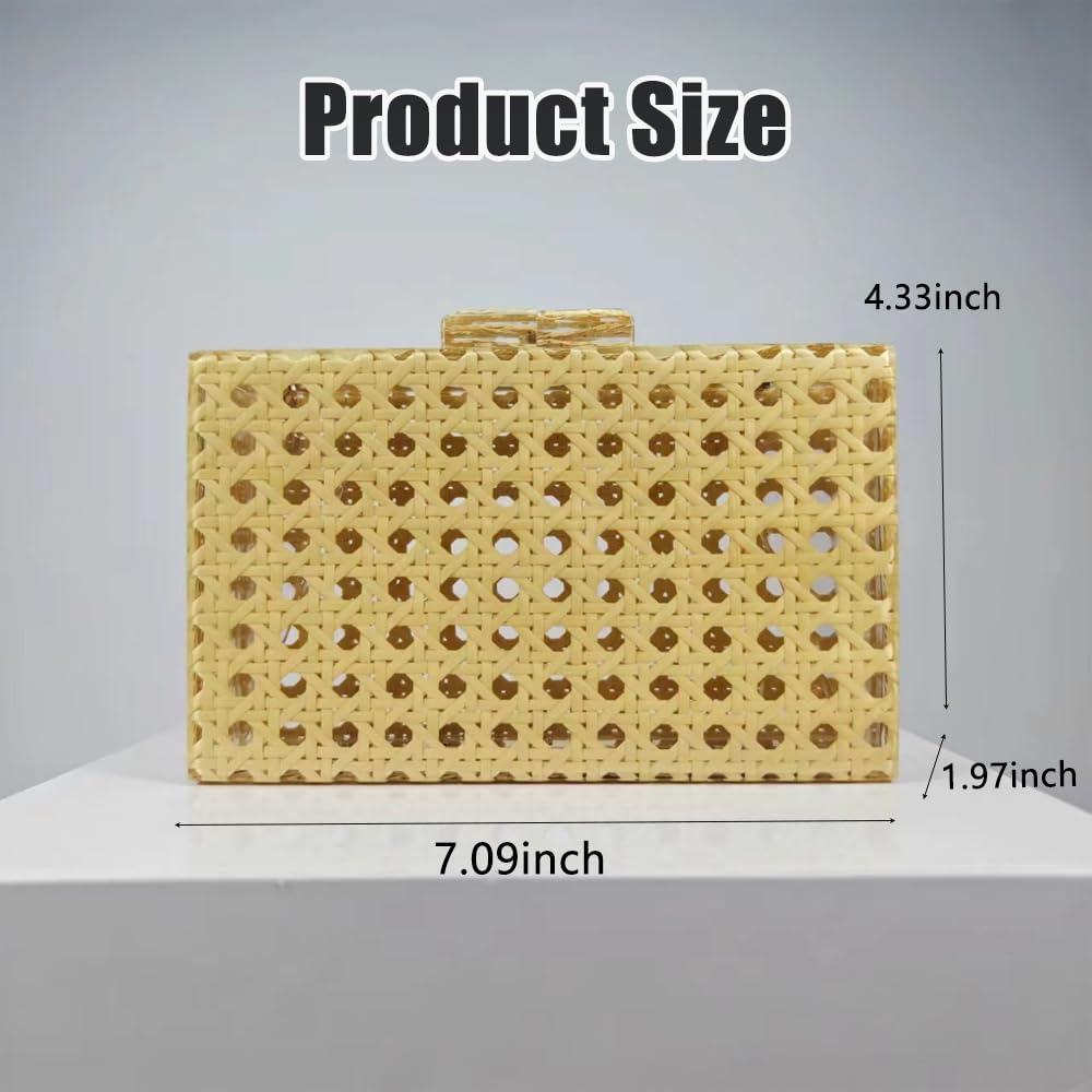 Stylish Women's Acrylic Rattan Woven Clutch Purse - Square Box Crossbody Shoulder Bag for Summer Beach, Travel & Evening Outfits | Fashionable Boho Accessory for Parties, Vacations & Daily Use