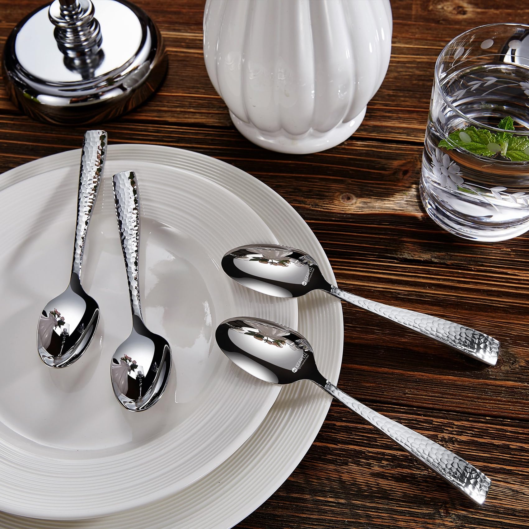 KEAWELL Premium 45-Piece Louis Hammered Silverware Set - 18/10 Stainless Steel Flatware with Squared Edge, Service for 8, Dishwasher Safe - Elegant Dinnerware for Formal Dining, Wedding Gifts & Holiday Entertaining