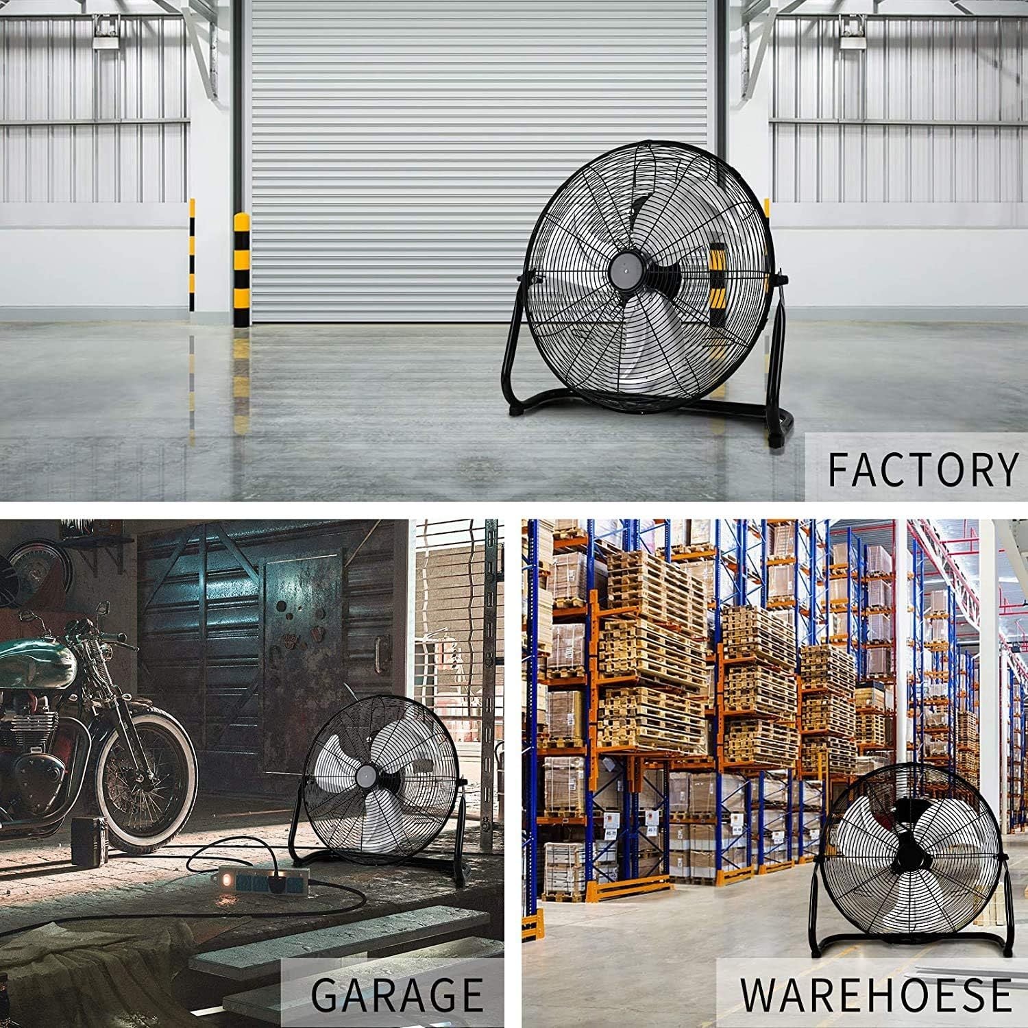 20 Inch 3 Speed High Velocity Heavy Duty Metal Industrial Floor Fan - 4650 CFM Powerful Airflow, Oscillating & Quiet Operation - Ideal for Home, Office, Warehouse, Greenhouse, Garage, and Patio Use - Indoor/Outdoor Commercial Grade Cooling Fan (Black)