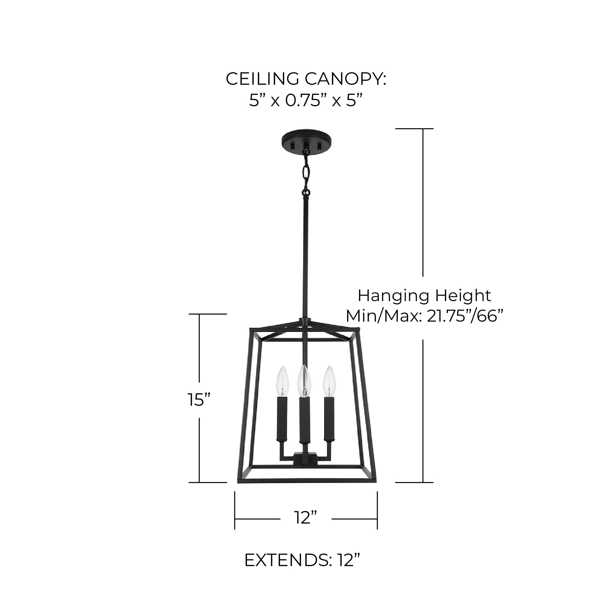 Capital Lighting 537641MB Thea Lantern Foyer Pendant Light Fixture - 4-Light 240W Matte Black Chandelier - 15