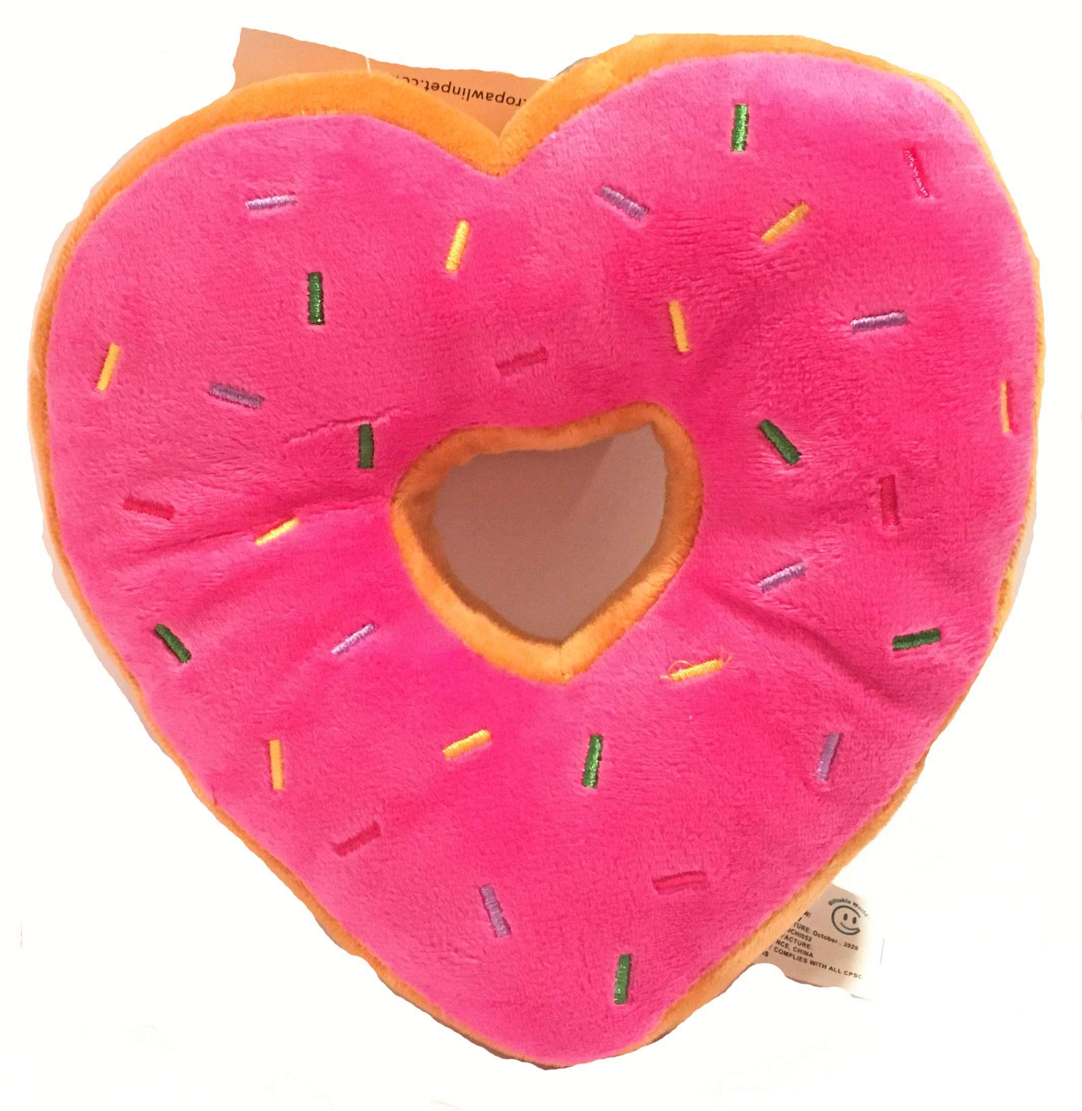 Valentine's Day Dog Toy - Strawberry Heart Donut Chew Toy with Squeaker for Small & Medium Dogs | Cute Gift for Puppies, Playtime & Training | Valentine's Gift for Dog Lovers