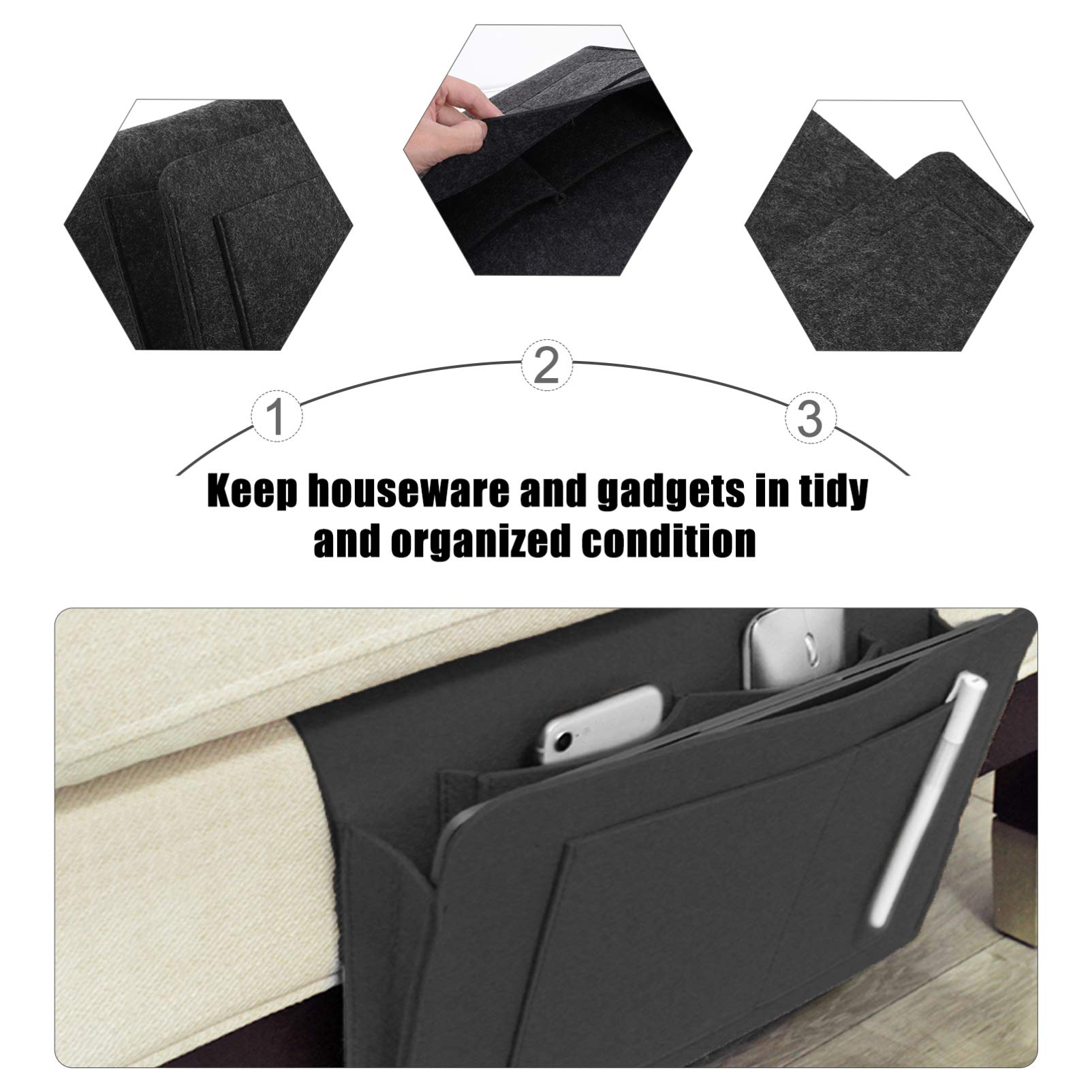 Hemoton Felt Bedside Hanging Organizer Bag - Dormitory & Bedroom Storage Solution for Laptop, Books, and Essentials - Perfect for Sofa, Desktop, and Armrest Organization