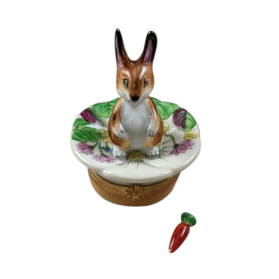 Brown Bunny on Flower Limoges Porcelain Box - Hand-Painted Collectible Trinket Jewelry Storage - Perfect for Home Decor, Gift Giving & Easter Celebrations