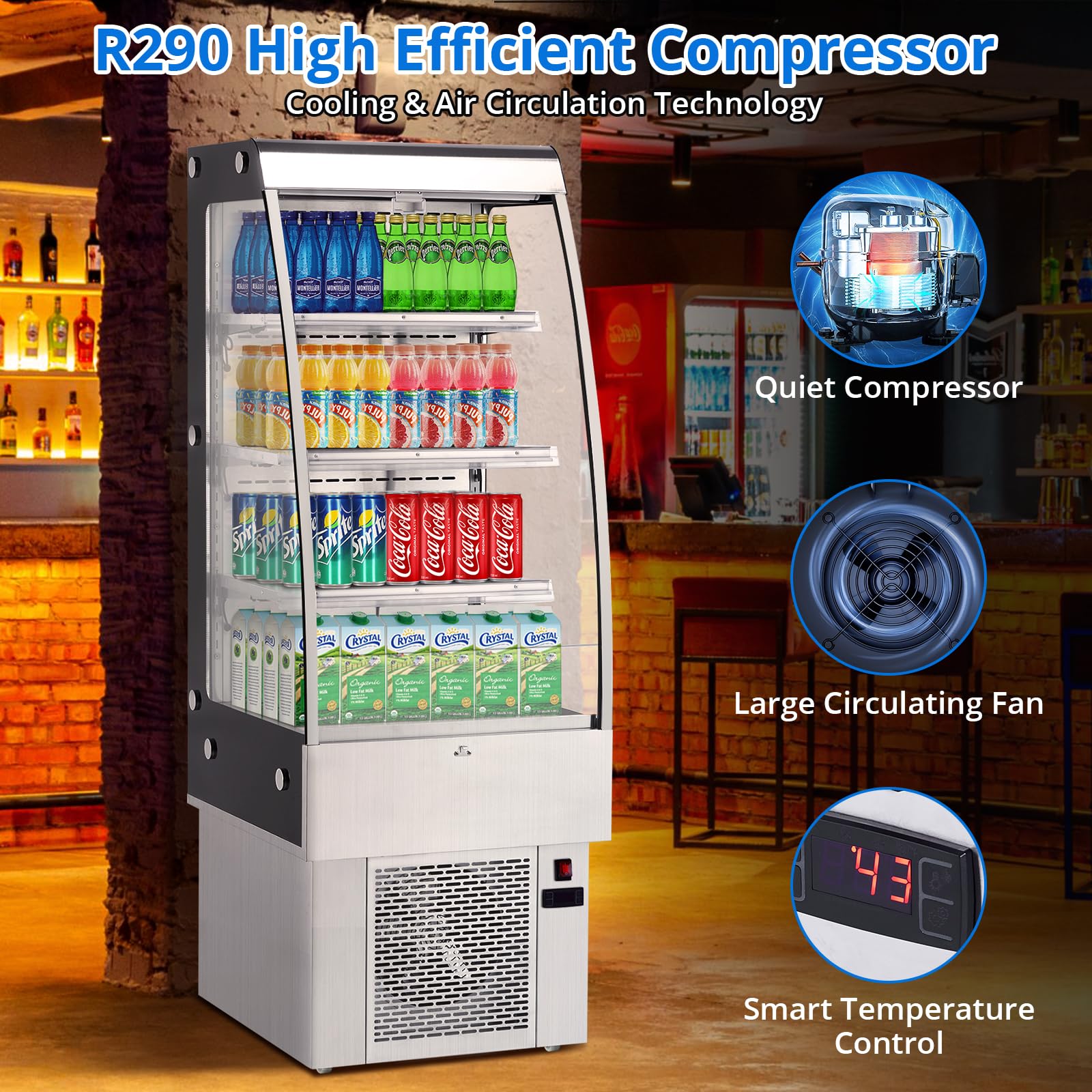 GARVEE 250L/8.8 Cu.FT Commercial Cake Display Refrigerator with LED Lighting & Double Glass Doors - Open Merchandiser for Bakeries, Cafes, Restaurants & Retail Stores - Perfect for Showcasing Pastries, Desserts & Chilled Foods