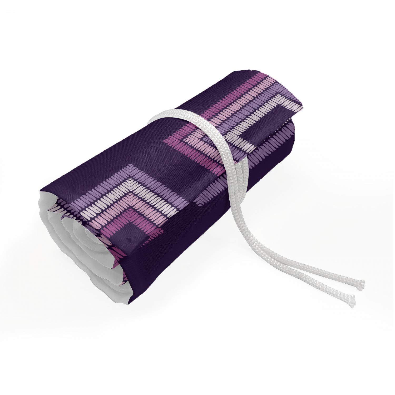 Ambesonne Abstract Pencil Case Wrap Roll Holder - 72 Loop Canvas Organizer with Violet Nested Squares Design | Durable & Portable Pencil Storage for Artists, Students & Office Use | Perfect for School, Travel & Art Supplies Organization