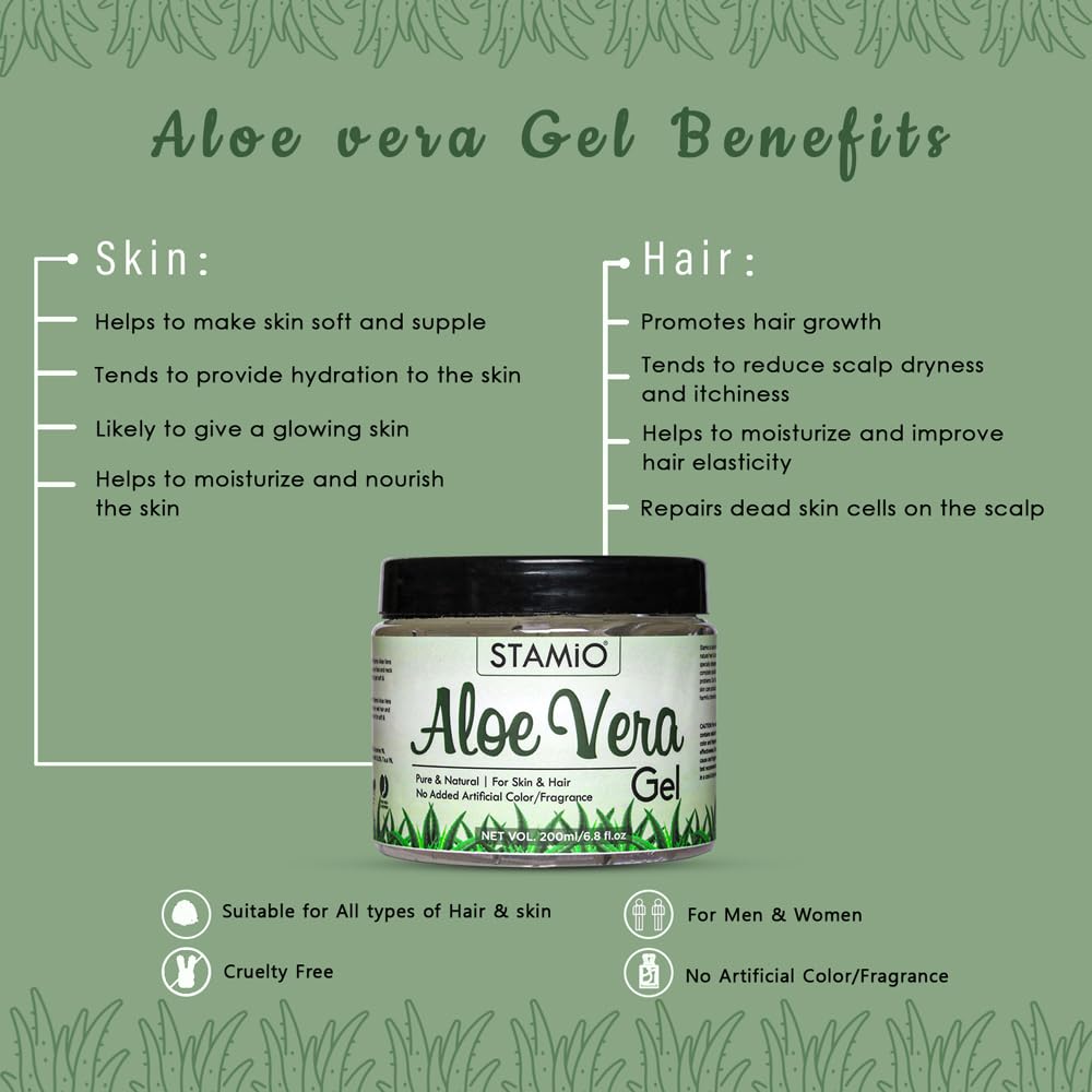 STAMIO Aloe Vera Gel & Multani Mitti Clay Powder Combo - 200g Aloe Gel + 100g Clay Mask for Deep Cleansing, Acne Treatment & Skin Nourishment | Natural Skincare Set for Glowing Face | Perfect for Daily Routine & Spa Days