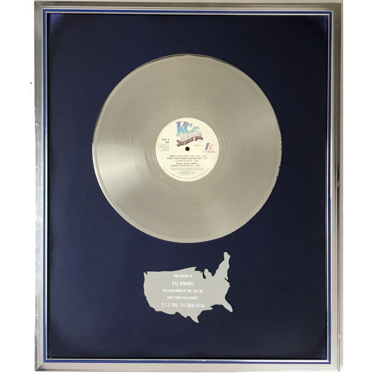 KC & the Sunshine Band 1976 Vintage Music Award - Collectible Vinyl Record Label for Music Enthusiasts & Retro Decor