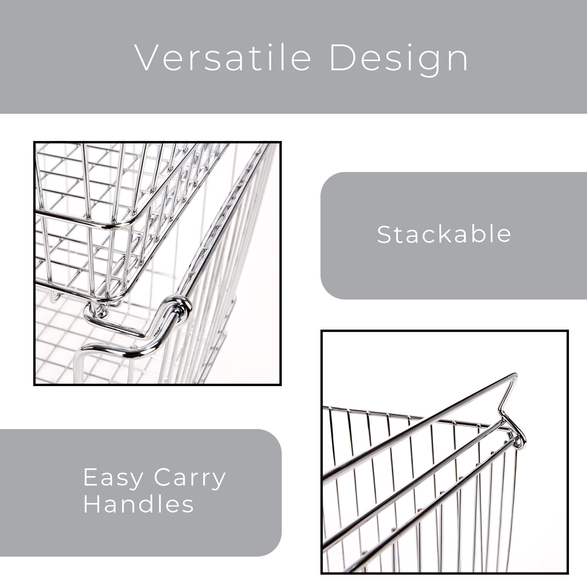 Smart Stacking Baskets with Handles - Set of 2 Large Steel Wire Storage Bins for Fruits, Vegetables & Pantry Organization (12.5