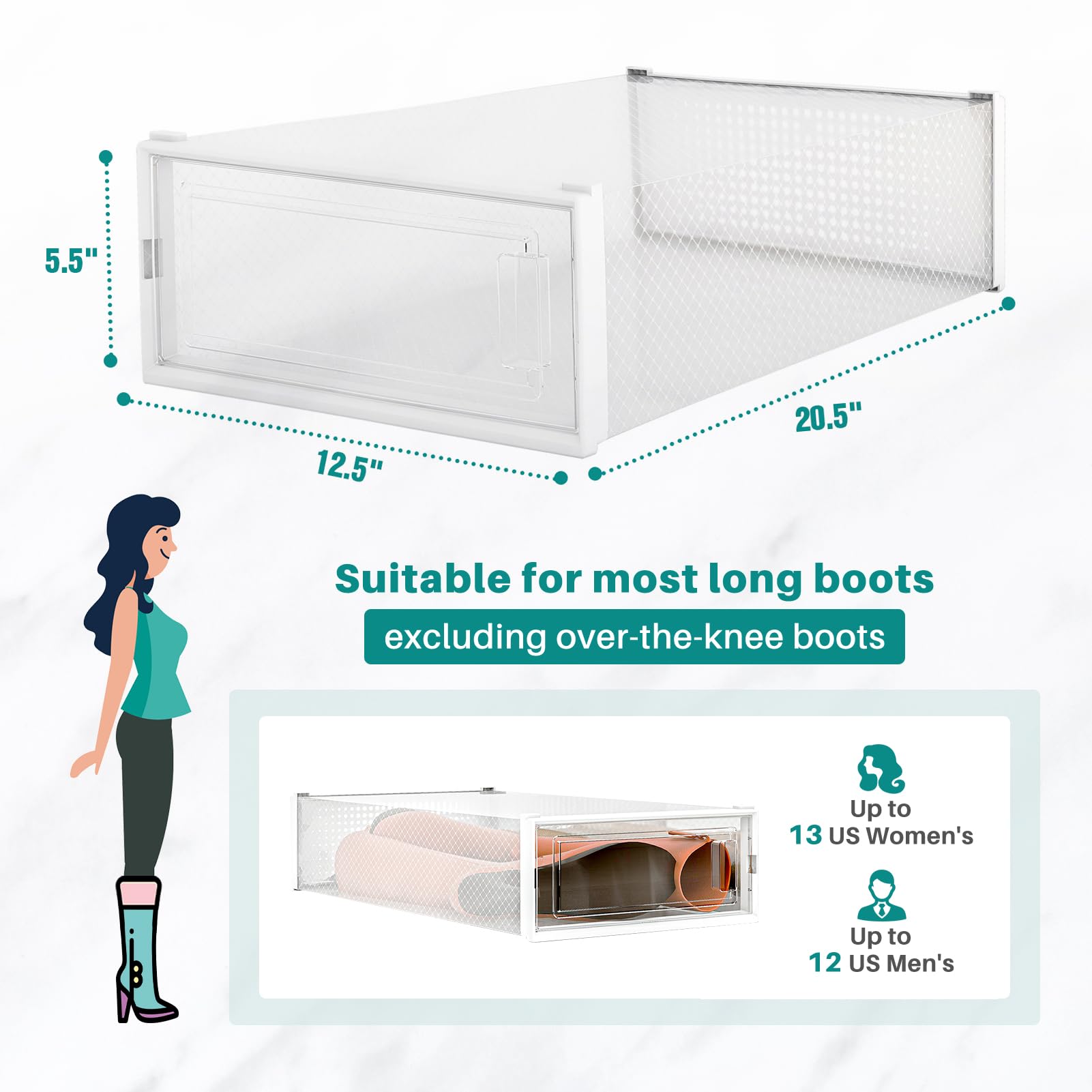 PARANTA 12-Piece Clear Plastic Shoe Storage Box with Door - Stackable Shoe Organizer for Women (20.5
